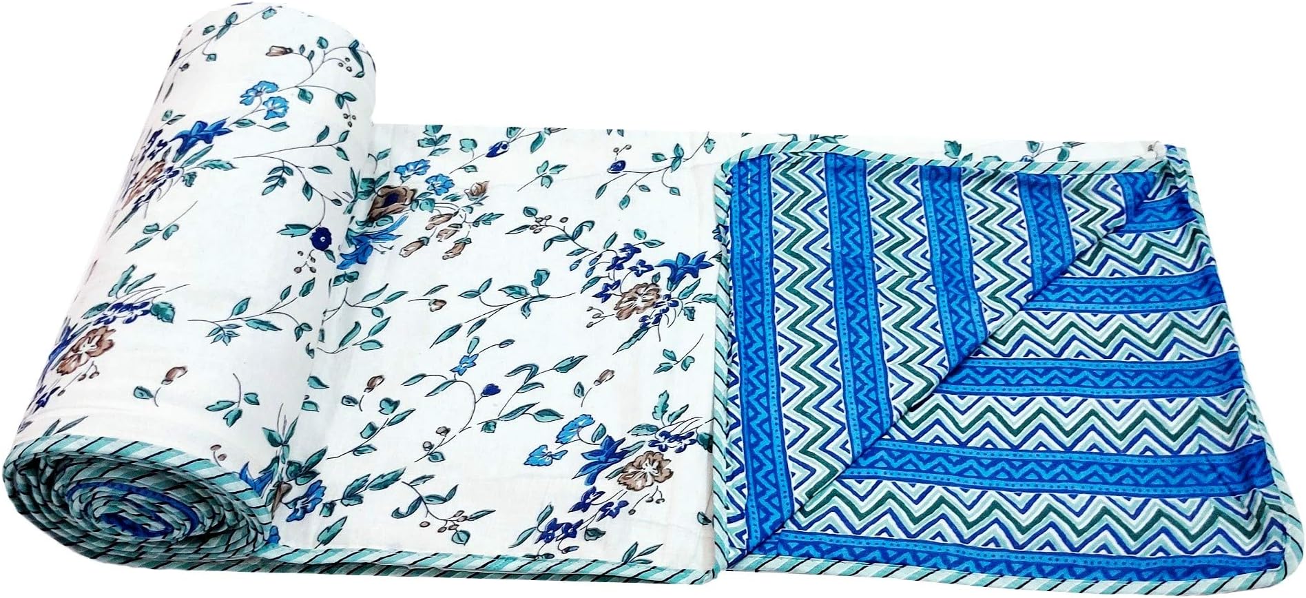 Sanvee Collection Reversible Printed 1 Pc Malmal Cotton Single Bed Dohar Quilt AC Blanket Comforter Size 60" X 90" (Blue)
