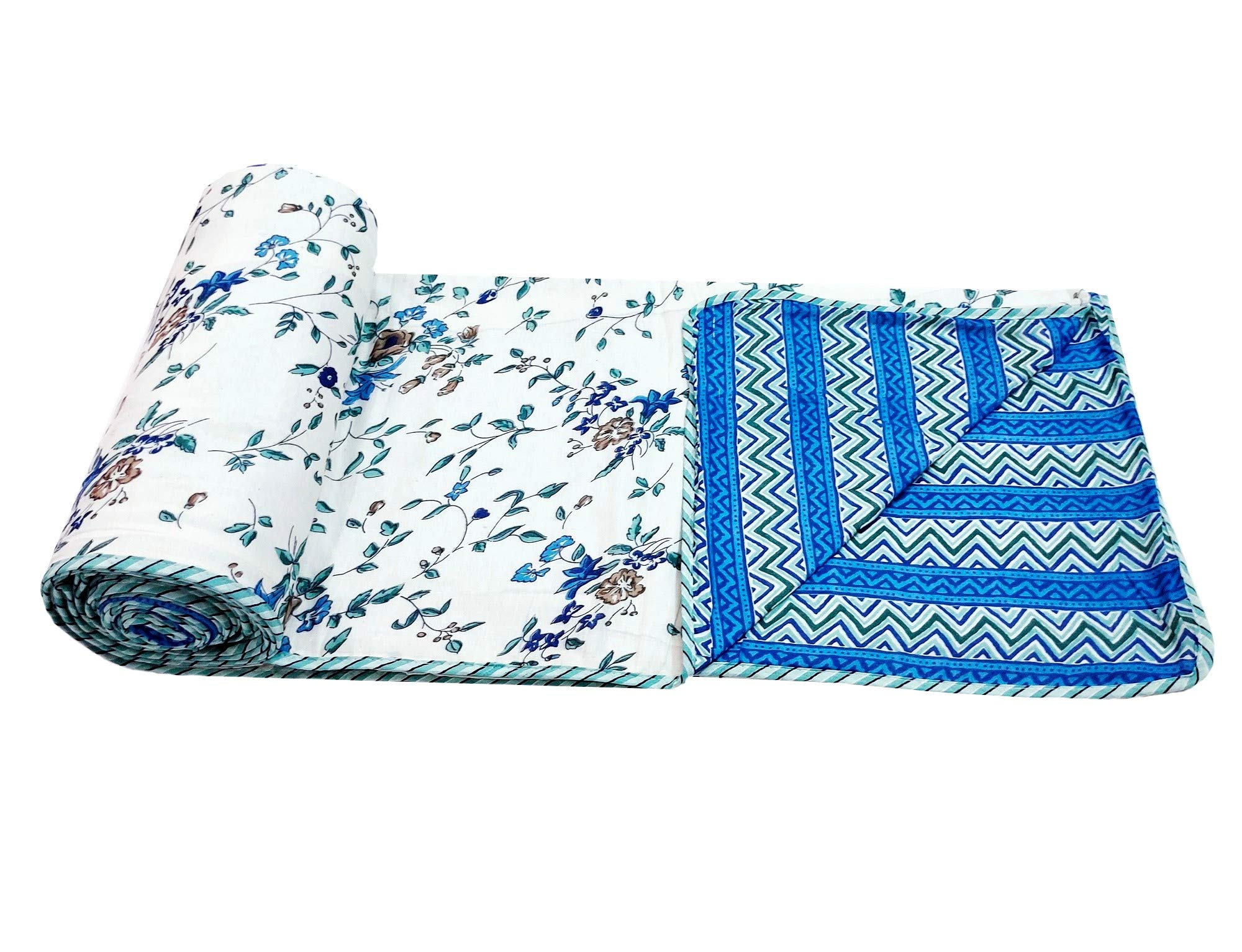 Sanvee Collection Reversible Printed 1 Pc Malmal Cotton Single Bed Dohar Quilt AC Blanket Comforter Size 60" X 90" (Blue)