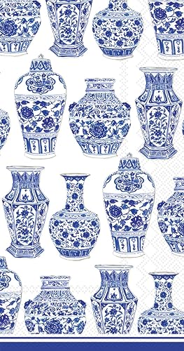 Boston International IHR Rosanne Beck Collections Guest Towel Buffet Paper Napkins, 8.5" x 4.5", Blue and White Urns