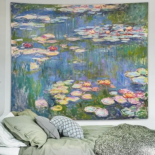 Avinyl Monet - Tapiz verde de lirios de agua para decoración de pared para dormitorio, estético, abstracto, flor hippie, colgante de pared para sala
