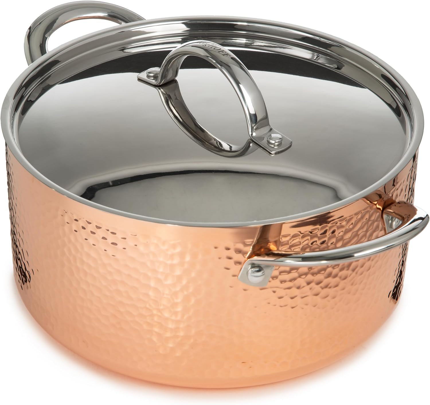 BergHOFF Vintage Tri-Ply Copper 9.5in Dutch Oven 5.75qt. With Matching Lid, Hammered, Long Ergonomic Shaped Handle, 3-layer Base, Gold