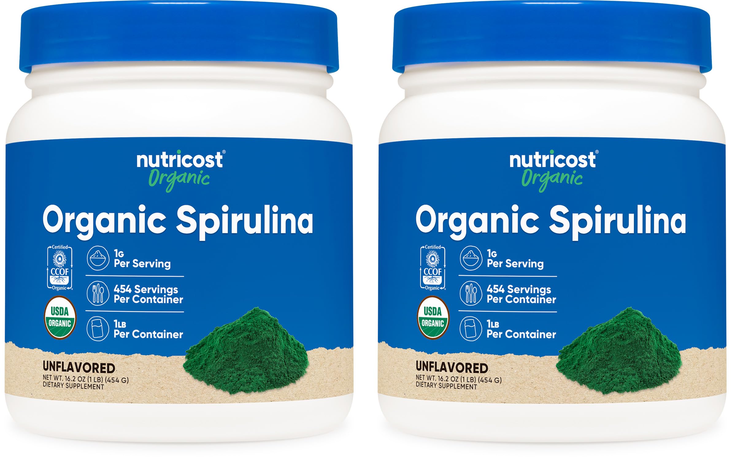 Nutricost Organic Spirulina Powder 1LB (2 Bottles) - 1g Per Serving