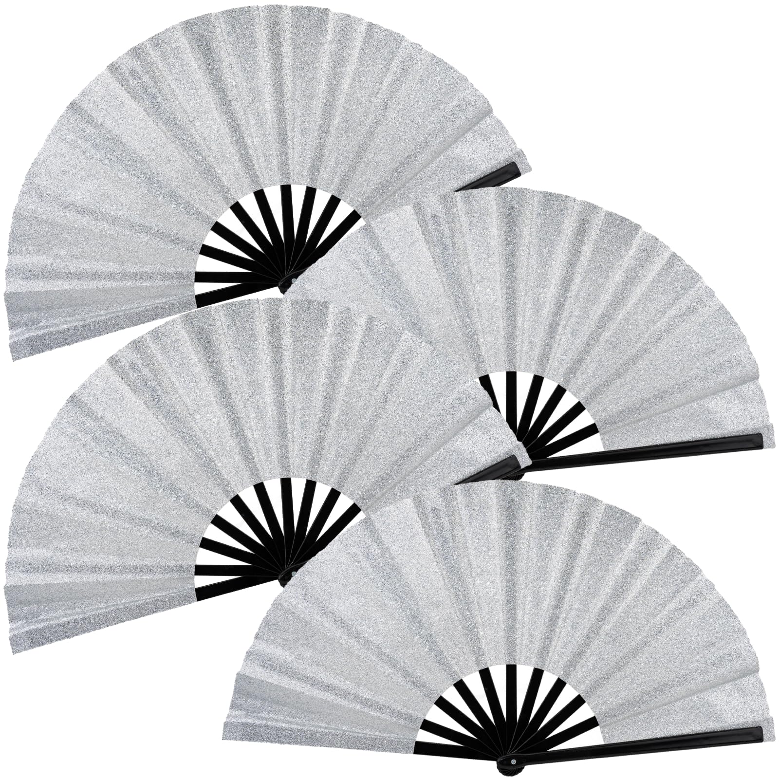 4 PCS Boots on The Ground Fan, Clap Fans for Line Dancing, 13" Glitter Large Rave Fans,Folding Clack Handheld Foldable Hand Fan for Dance, EDM Music Festivals & Parties(Silvery)