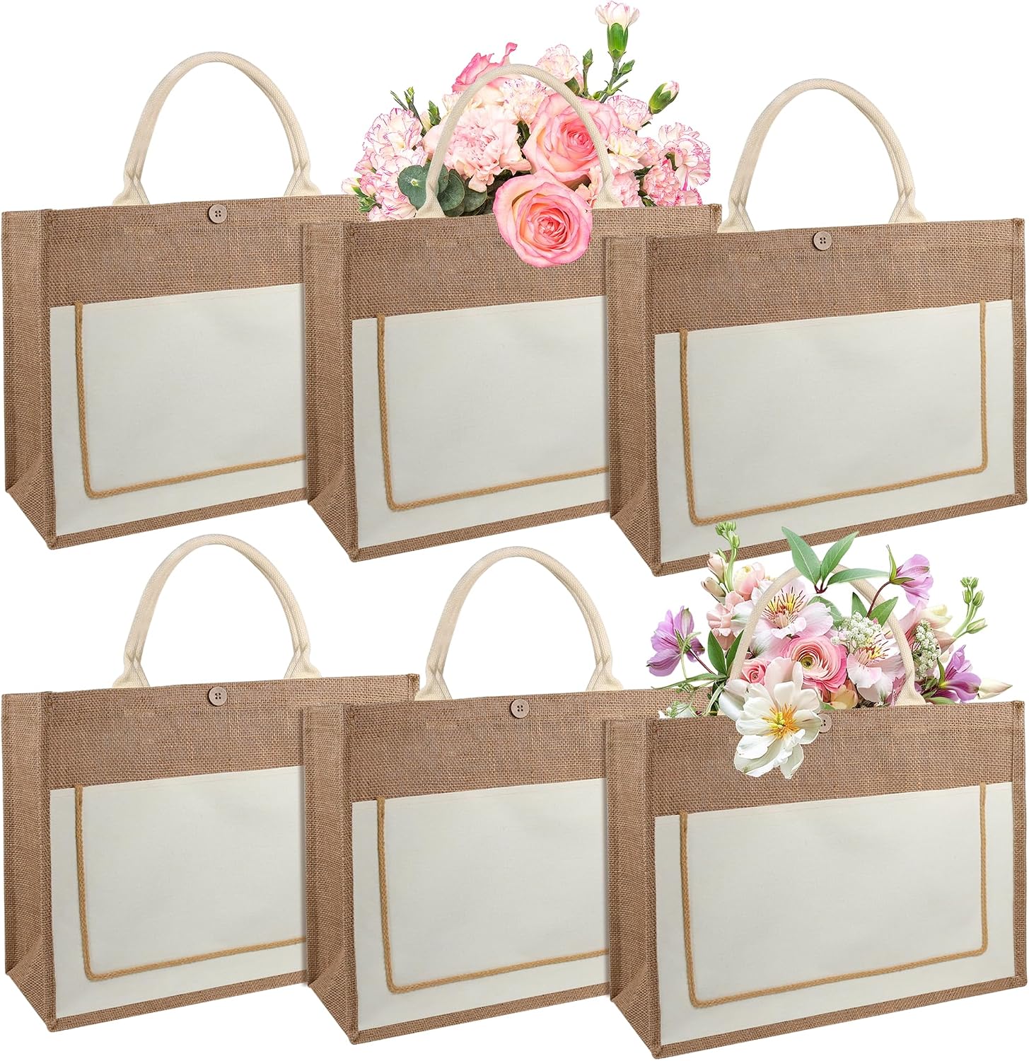 Large Jute Tote Bags with Handles – Reusable Burlap Gift Bags for Beach, Shopping, Travel, Bridesmaids