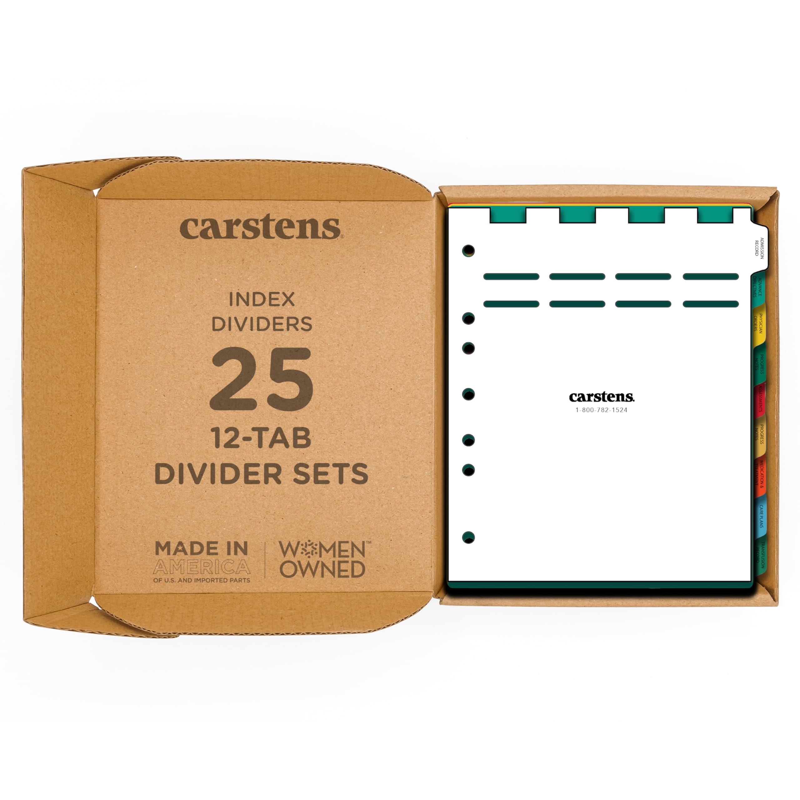 Carstens Heavy Duty Plastic Adult Medical Care Divider Set, 12-Tab, with Pull Tab Die Cuts, 2680-00, for Side-Opening 3-Ring Binders, Case of 25 Sets