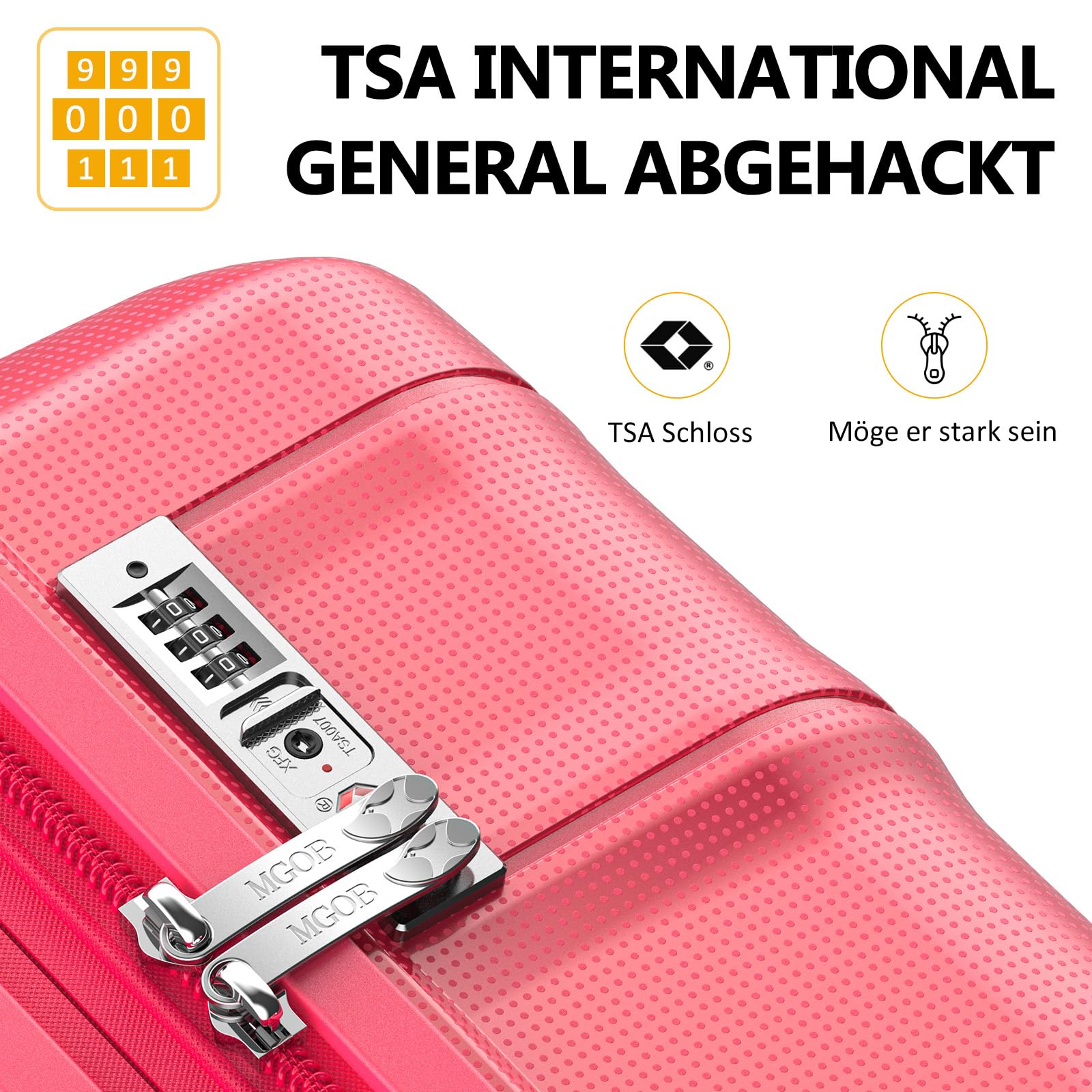 MGOB Valigia Bagaglio a Mano PP(Polipropilene) 40L Trolley Rigida Valigie da Cabina Spinner e TSA Lucchetto 55x36x20cm, Rosa