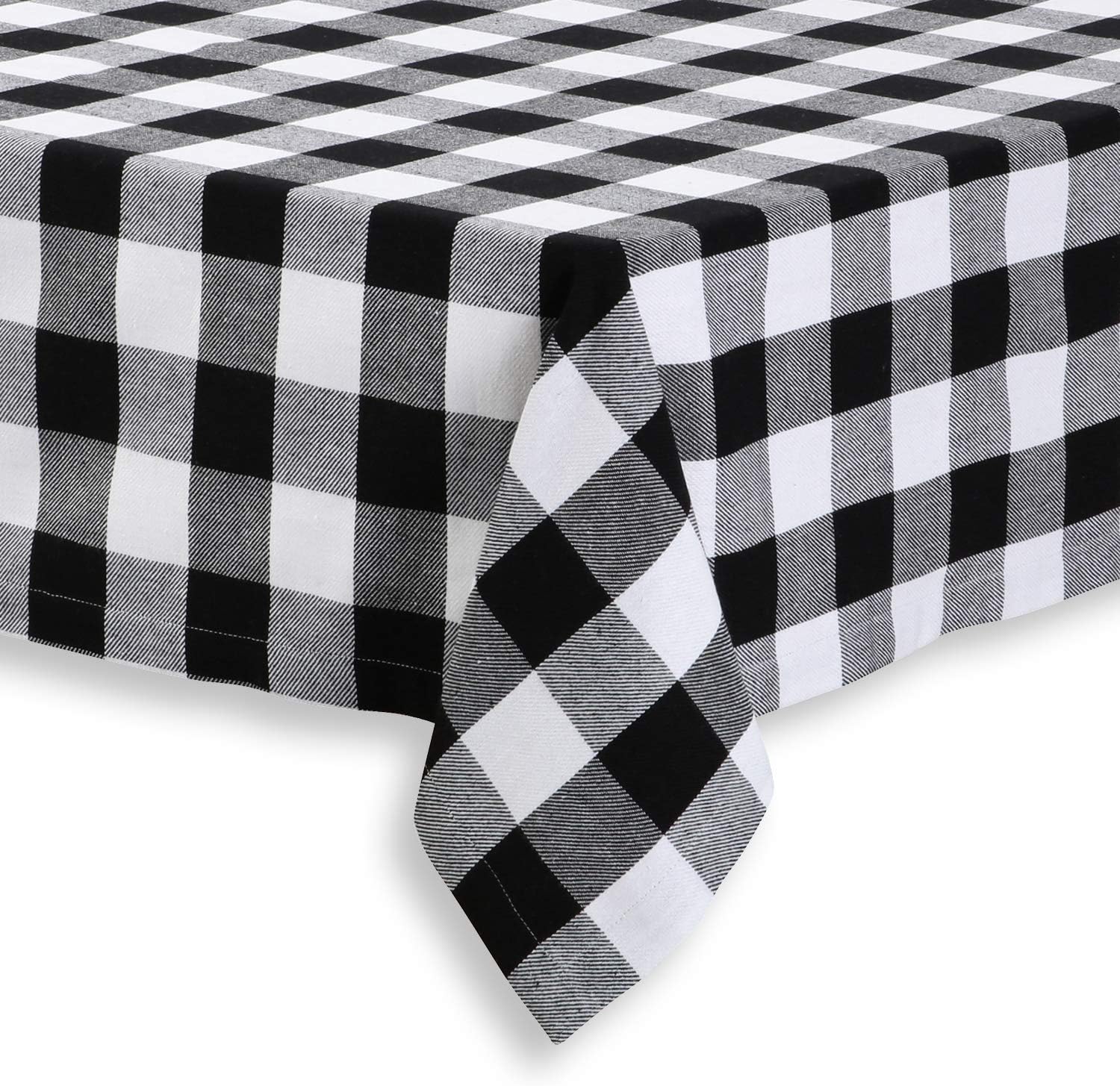 Cackleberry Home Black and White Buffalo Check Woven Fabric Tablecloth, 60 x 120 Rectangular