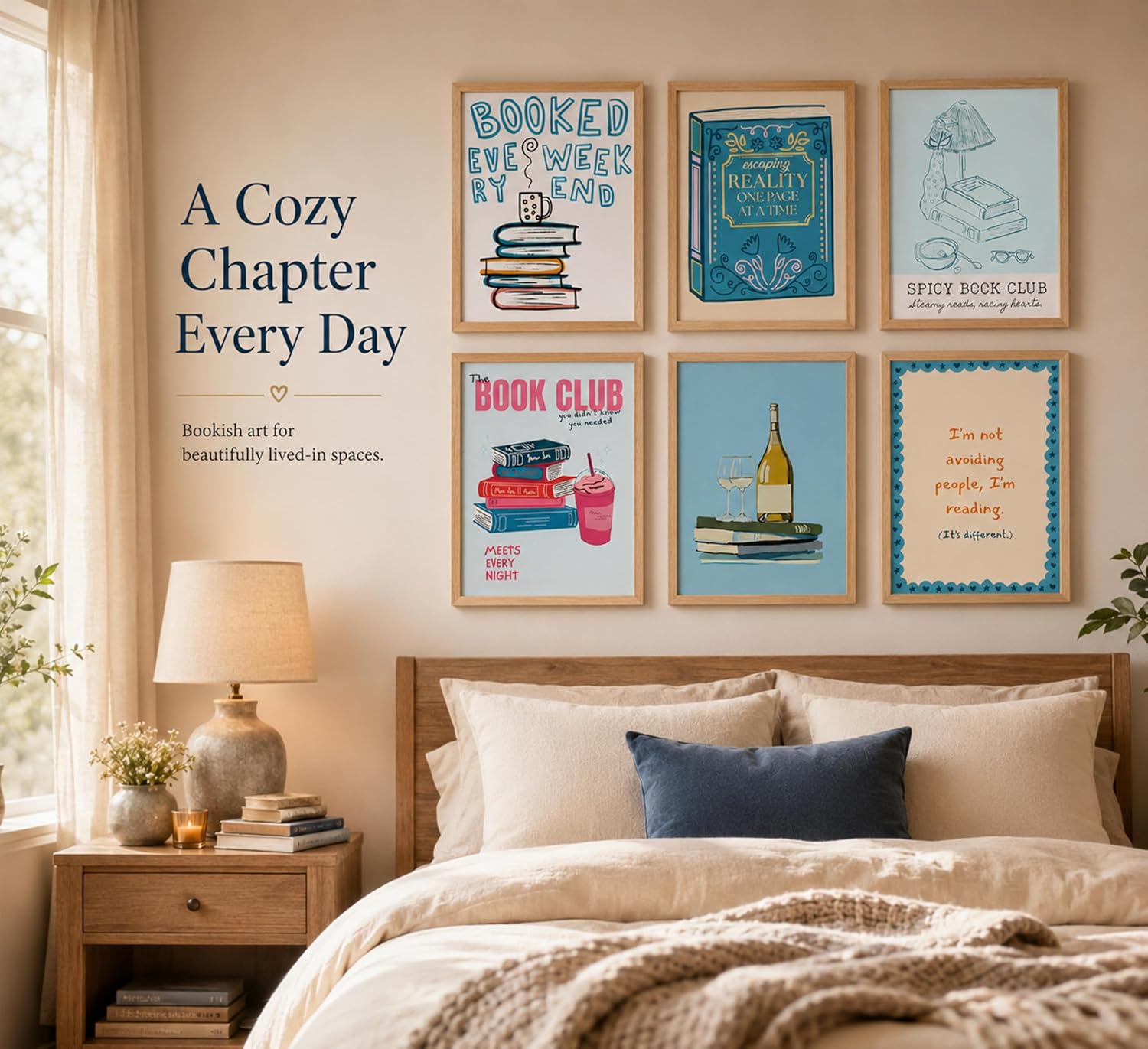 IEMIHZUM 6Pcs Reading books Wall Art Trendy Preppy Book Club Picture8x10in image 4