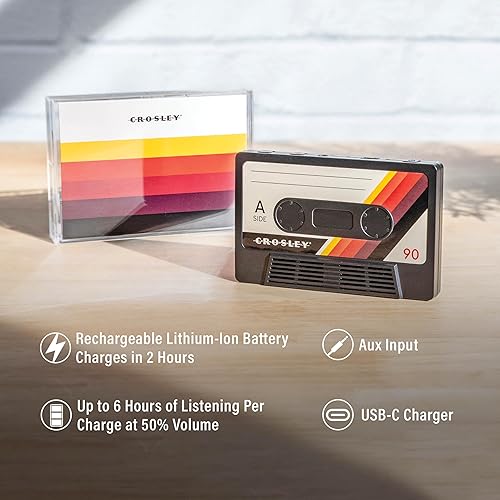 Miniatura 2 de Crosley Altavoz inalámbrico portátil Bluetooth de la cinta del casete CR3045BK-CS, negro clásico