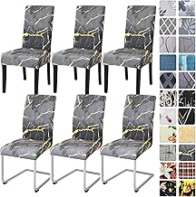 Alishomtll Stretch Chair Covers, Set of 4/6 Chair Covers, Swing Chair, Elastic Dining Room Chair Covers, Removable Washable Chairs, Protection for Kitchen, Restaurant, Hotel, Banquet (Marble, 6
