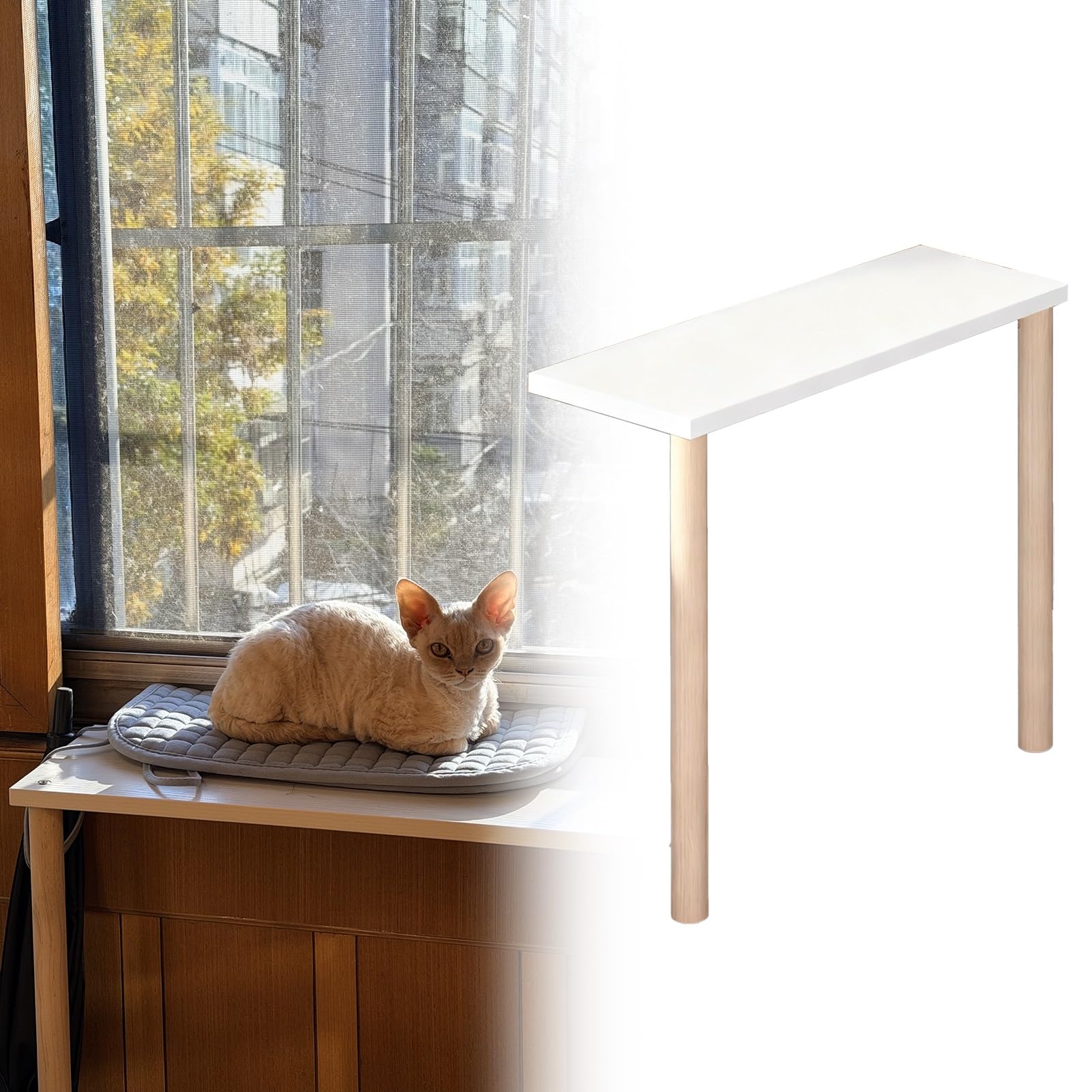 Amazon.co.jp: 窓枠につける棚 木製窓枠延長棚、2本脚付き猫用窓止まり