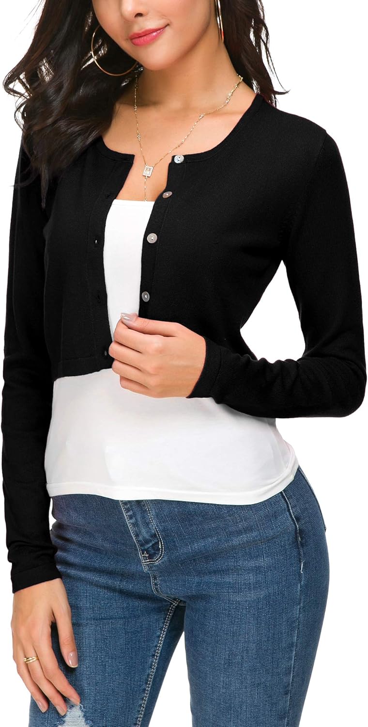 EXCHIC Women's Cropped Knit Cardigan Sweater Long Sleeve Button Down Open Front Bolero Shrug for Spring and Fall - Image 3
