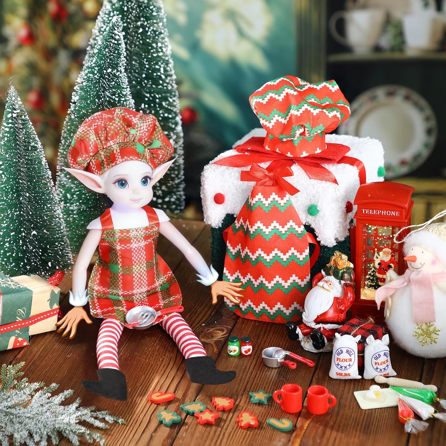 MiniInflat 36 Pcs Christmas Doll Accessories Dolls Baker Outfit Set Christmas Mini Doll Cooking Accessories Include Baker Outfit Mini Baking Props for Dollhouse Decorations Girls and Boys Xmas Gift