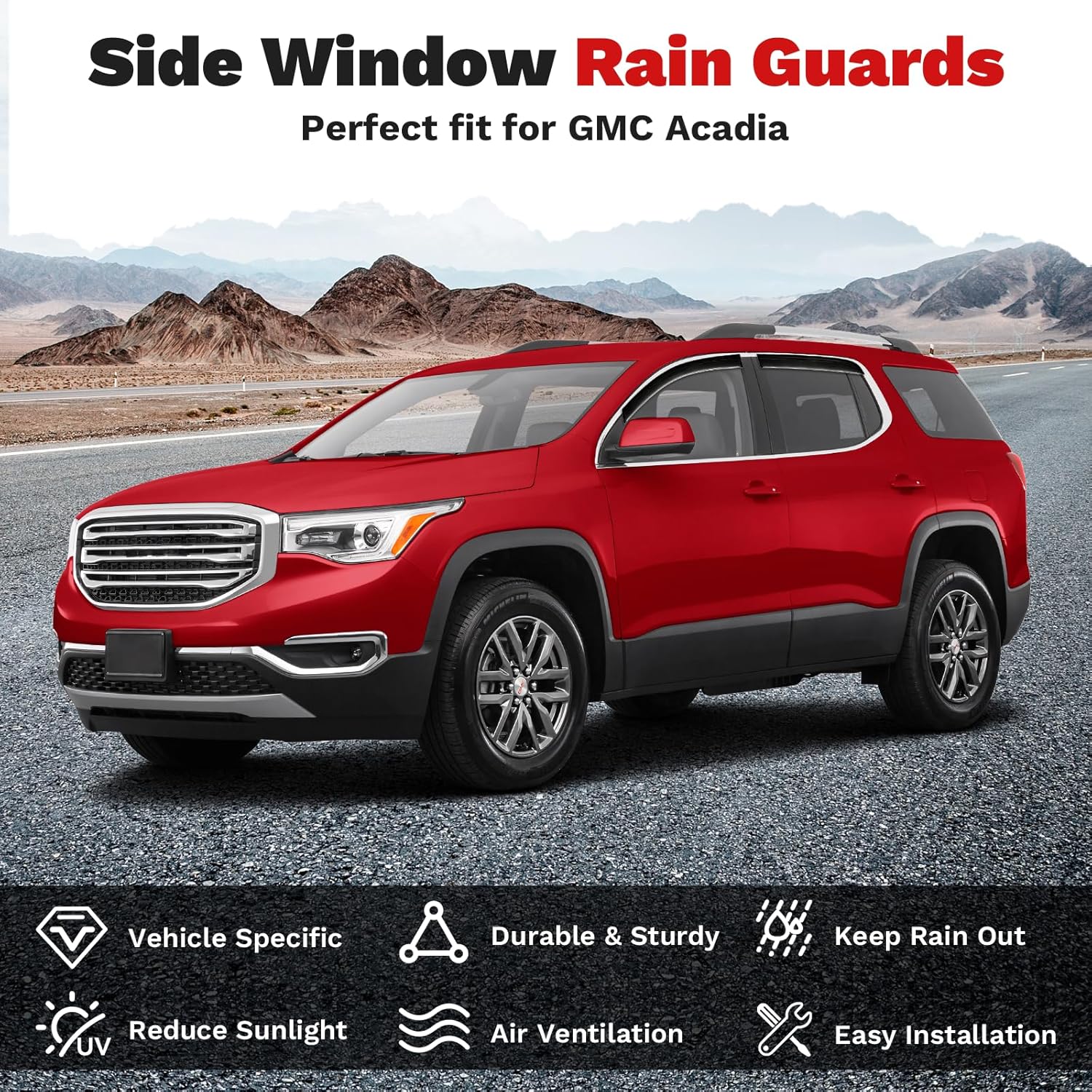 Canvcle Acadia Rain Guards - Window Visors for GMC Acadia 2017-2023, Outside-Mount Tape-On Side Window Wind Deflectors for Acadia Accessories, Vent Visors Shades Rainproof 4PCS