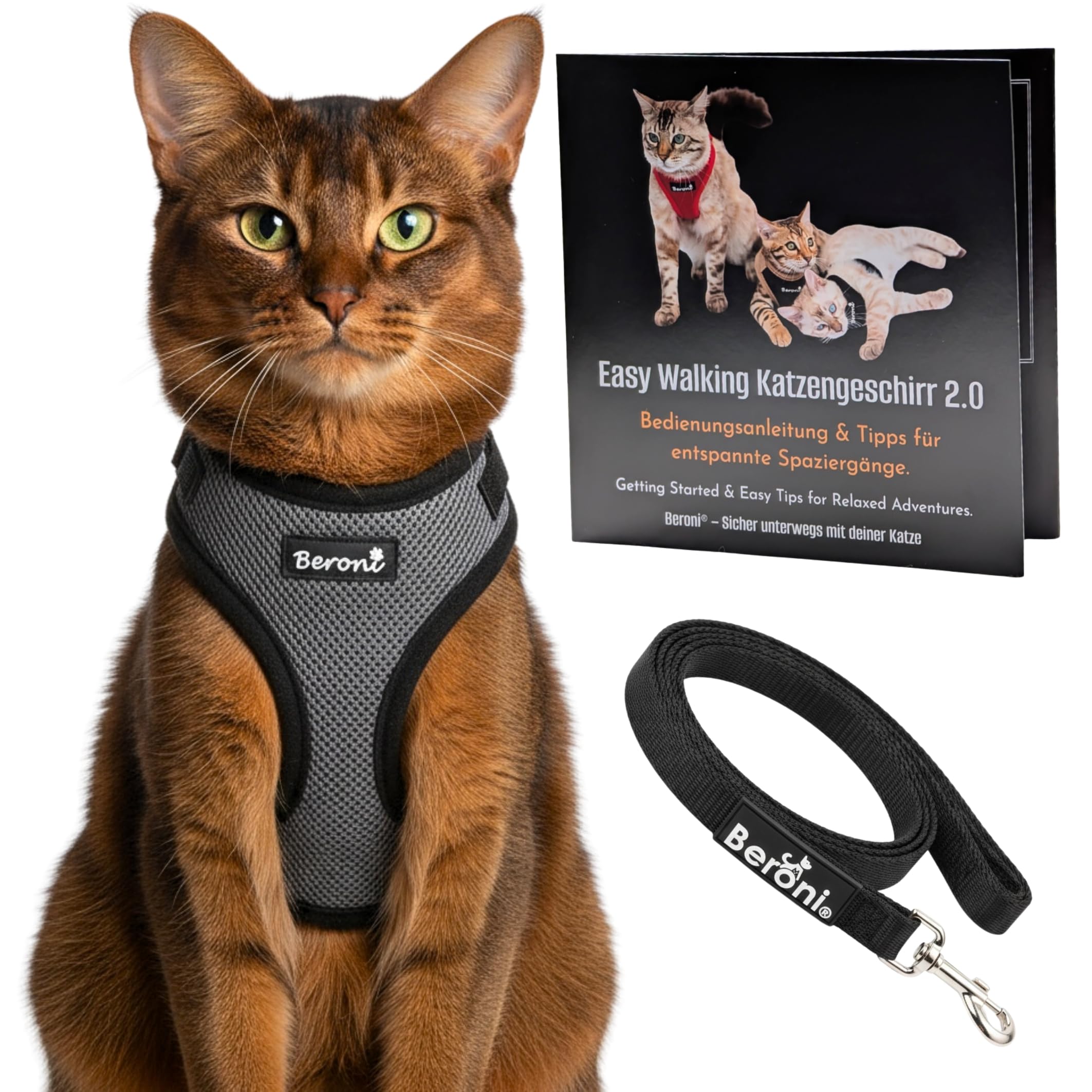 Katzengeschirr Easy Walking Katzengeschirr 2.0 ausbruchsicher, verstellbar, Nicht über Kopf Bengal, Maine Coon kleine und große Katzen