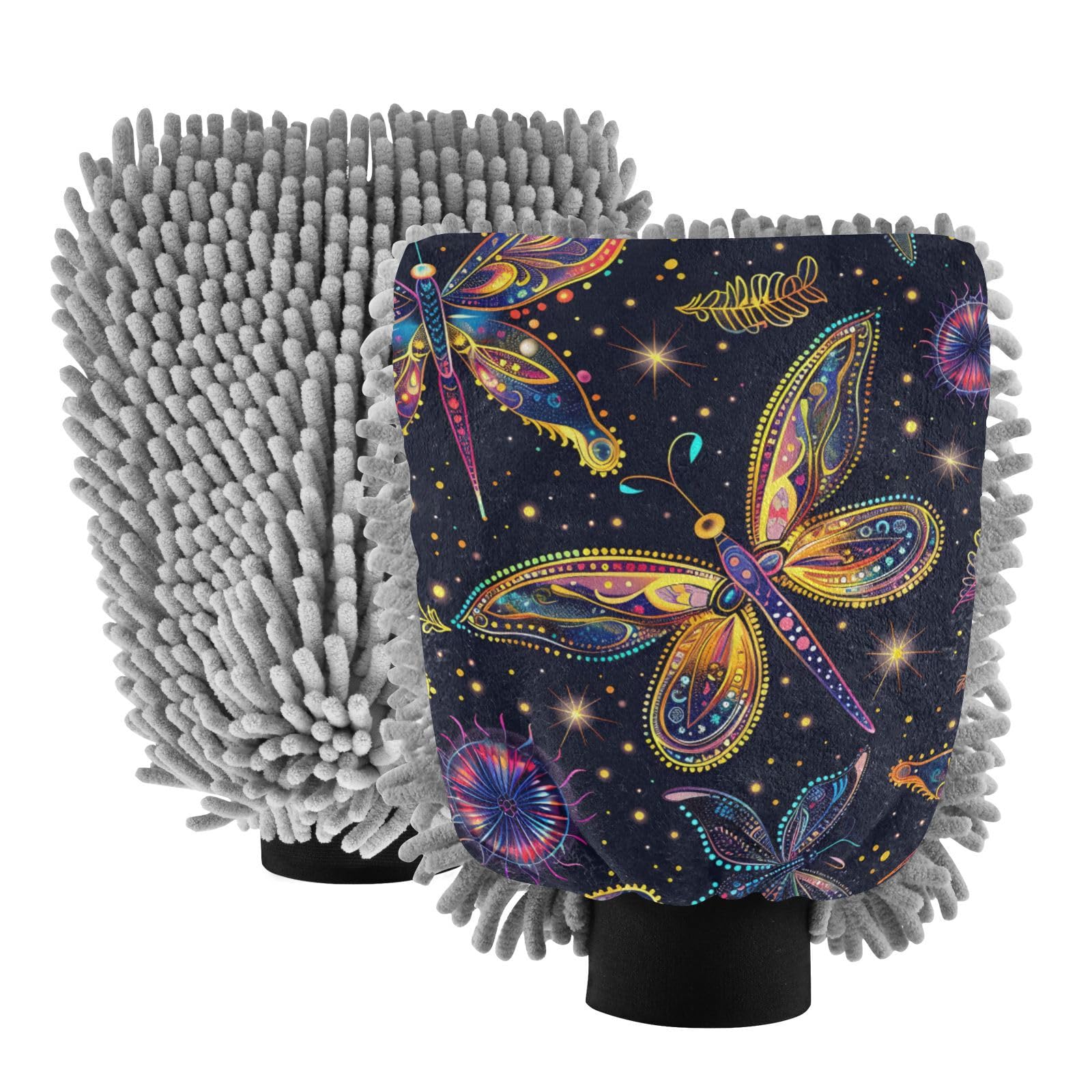 IOACIY Absorbent Microfiber Car Wash Drying Mitts, 2 Pack, Scratch-Free & Lint-Free, Rich Foam, Highly Absorbent, Double Sided, Wash Mitt Perfect for Car Washing, M, Dragonfly (9)