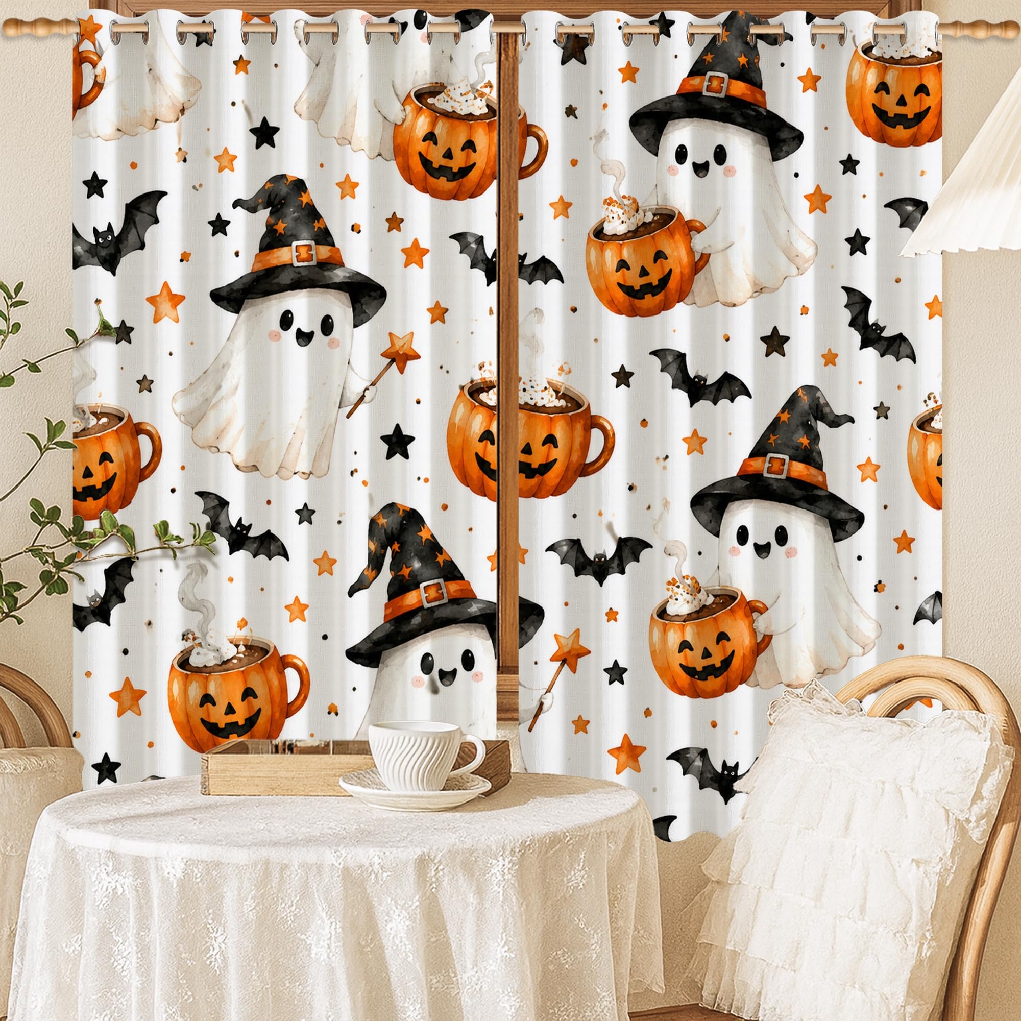 Rideaux occultants citrouilles orange 132x137 cm pour fenêtres de chambre à coucher