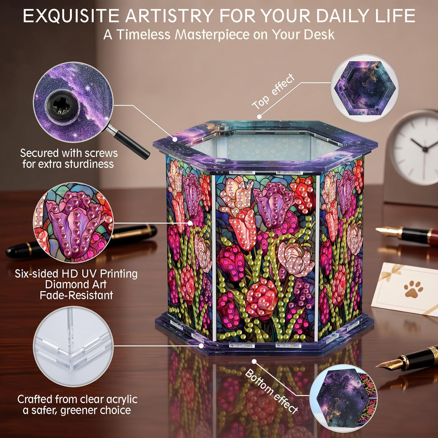 DIY Diamond Art Acrylic Pen Holder For Desk,Makeup Brush Holder image 3