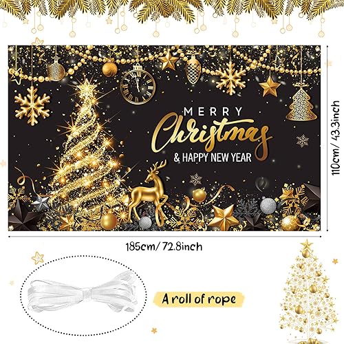 Miniatura 2 de Fondo de fiesta de Feliz Navidad, fondo de pancarta de oro negro para árbol de Navidad y fotografía de Nochevieja, suministros de decoración para