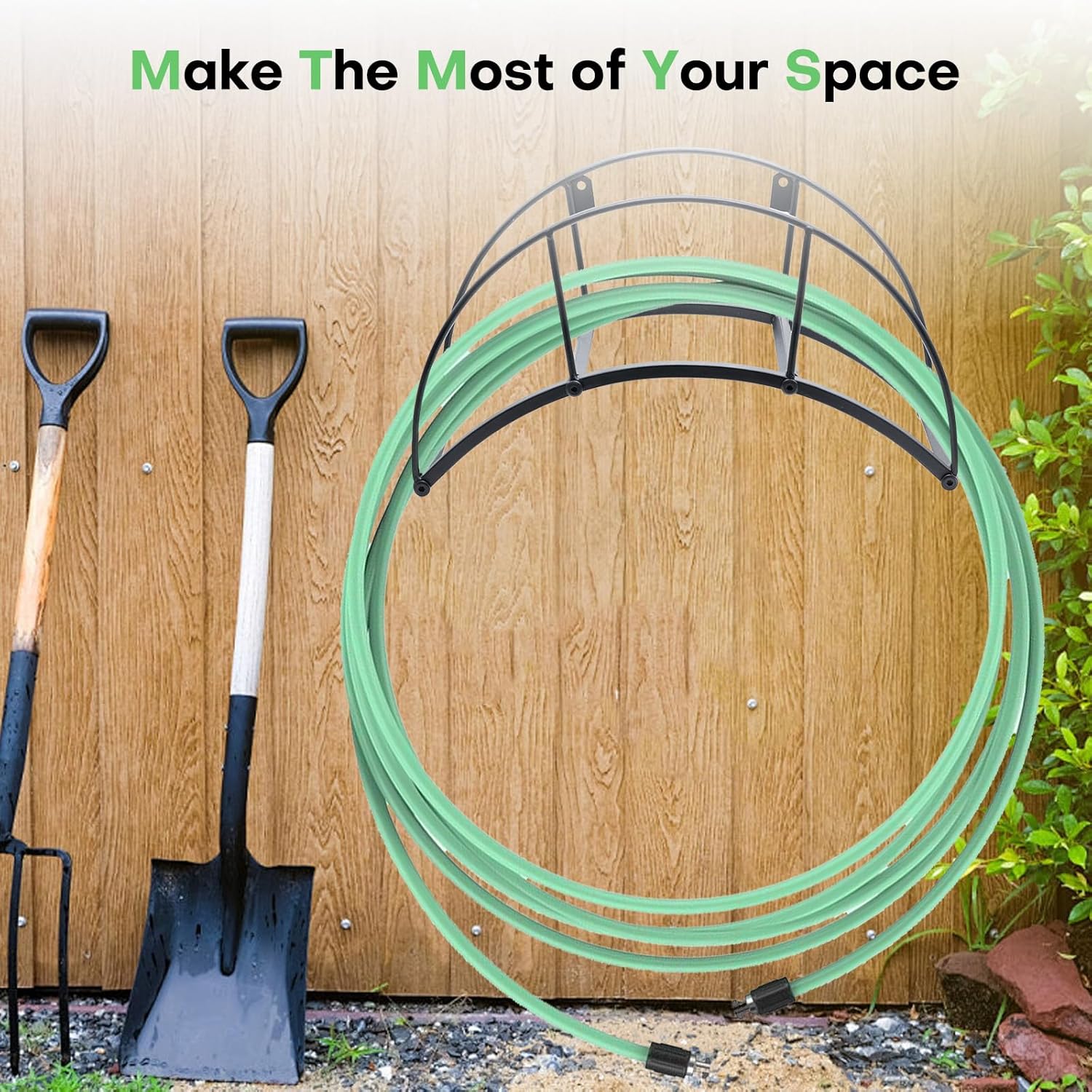 Heavy Duty Metal Garden Hose Holder Wall Mount – Outdoor Hose Hanger, Water Hose Holder, Garden Hose Rack, Beam Hose Rack, Extension Cord Holder Wall Mount (BLACK)