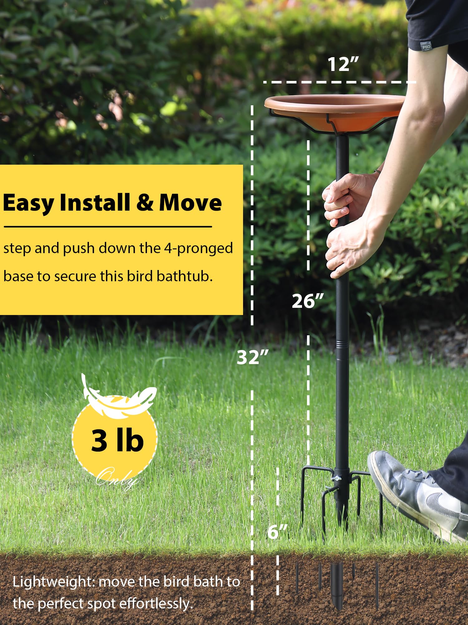 Baño para pájaros para exteriores, baños enterrados para pájaros para jardines al aire libre, cuenco de baño 2 en 1, atractivo, 31 pulgadas
