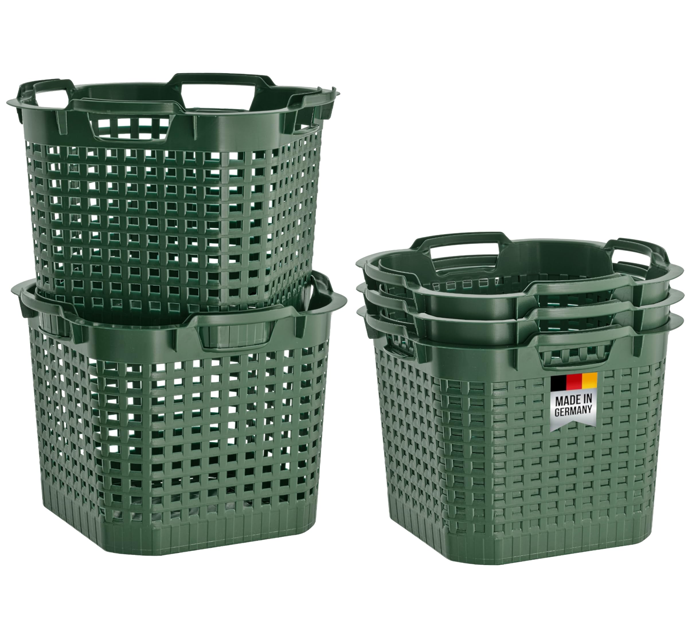 Erntekorb 25 Liter 5er Set Gartenkorb Grün Lebensmittelecht Obstkorb Robust | BURI Kartoffelkorb drehstapelbar aus Kunststoff Made in Germany als Obstkorb, Laubkorb und vielseitiger Gartenkorb