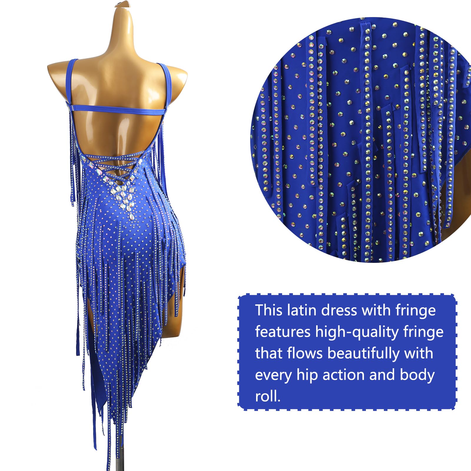 LIUHUO Latein-Tanzkleid, Ballsaal, Wettkampfkleid, Damen, Blau | Tango Ballsaal Tanzkostüm Fransen Flapper ärmellos glänzend Diamant rückenfrei