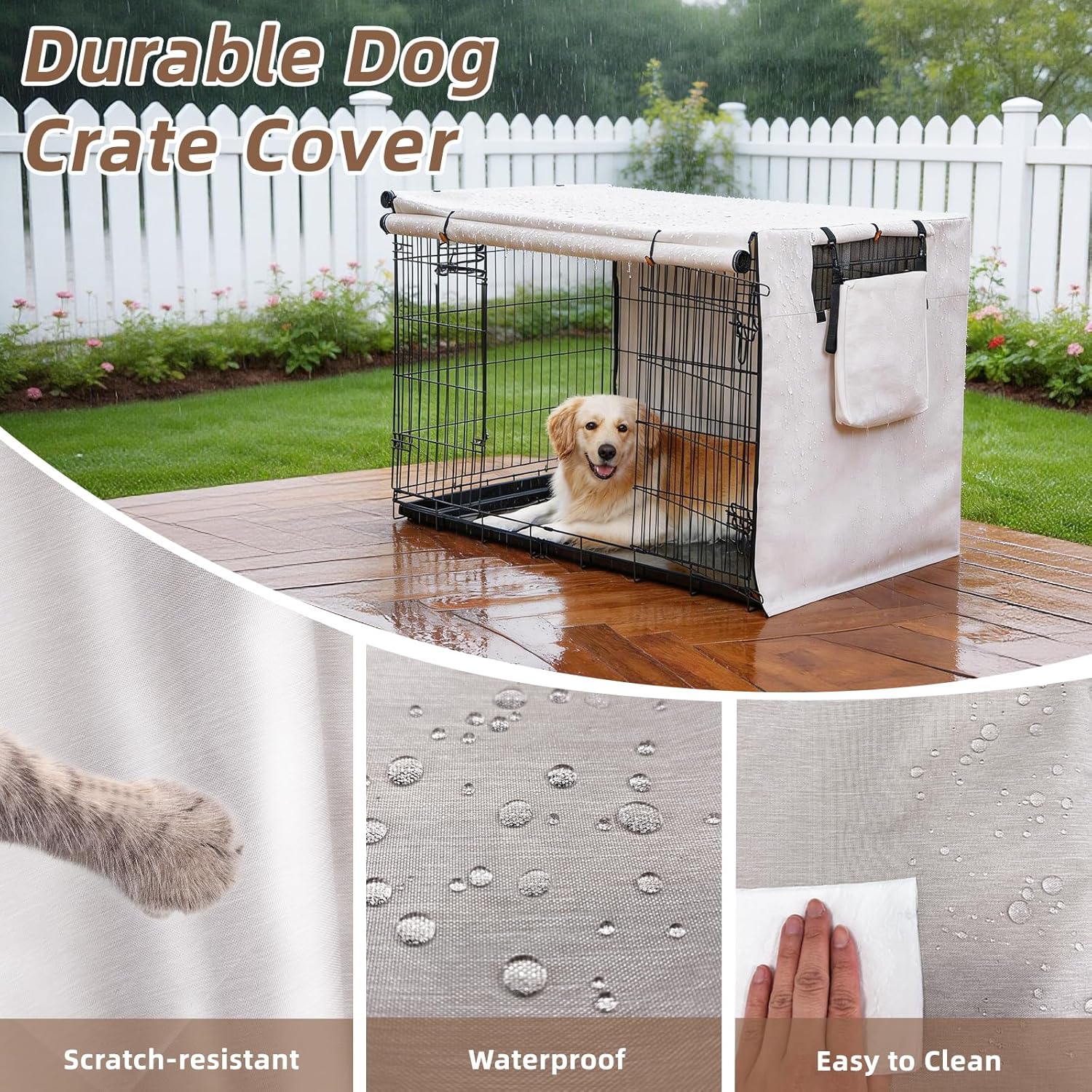 Dog Crate Cover for Anxiety, Water-Resistant & Windproof 600D Oxford Kennel Cover with Storage Bag, Calming Indoor Outdoor Pet Crate Cover for 30 Inch Wire Crates, Machine Washable, Beige