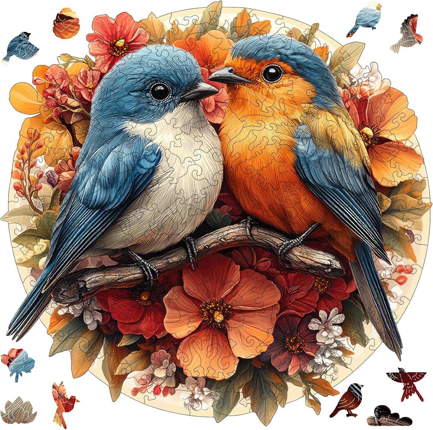 Jiroinlly Wooden Puzzles for Adults 500 Pieces, Two Cute Birds, Unique Shaped Jigsaw Puzzle, Relaxing Gift for Women, Home Wall Decor, 16.3x16.5 in