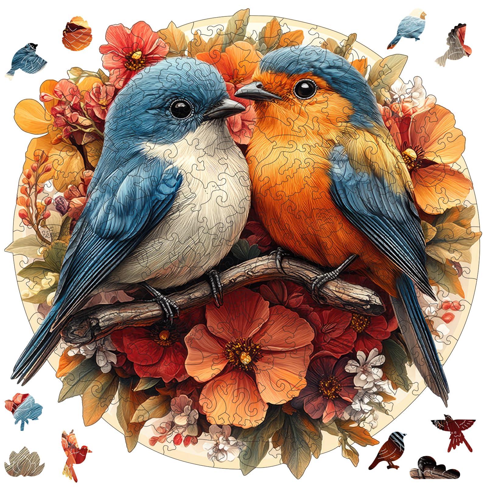 Jiroinlly Wooden Puzzles for Adults 200 Pieces, Two Cute Birds, Adult Jigsaw Puzzles, Unique Shaped Bird Puzzle for Family and Friends, Home Wall