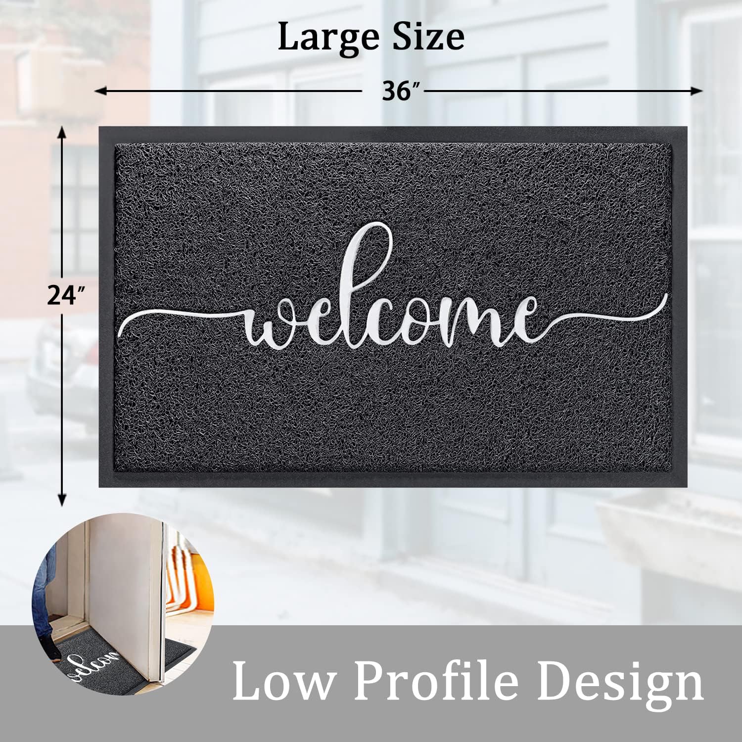 AAZZKANG Large Welcome Mat 36"x24" Non Slip Durable Outdoor Door Mats Quickly Trap Dirt Easy to Clean Indoor Doormat for Front Door,Entrance,High Traffic Areas Black