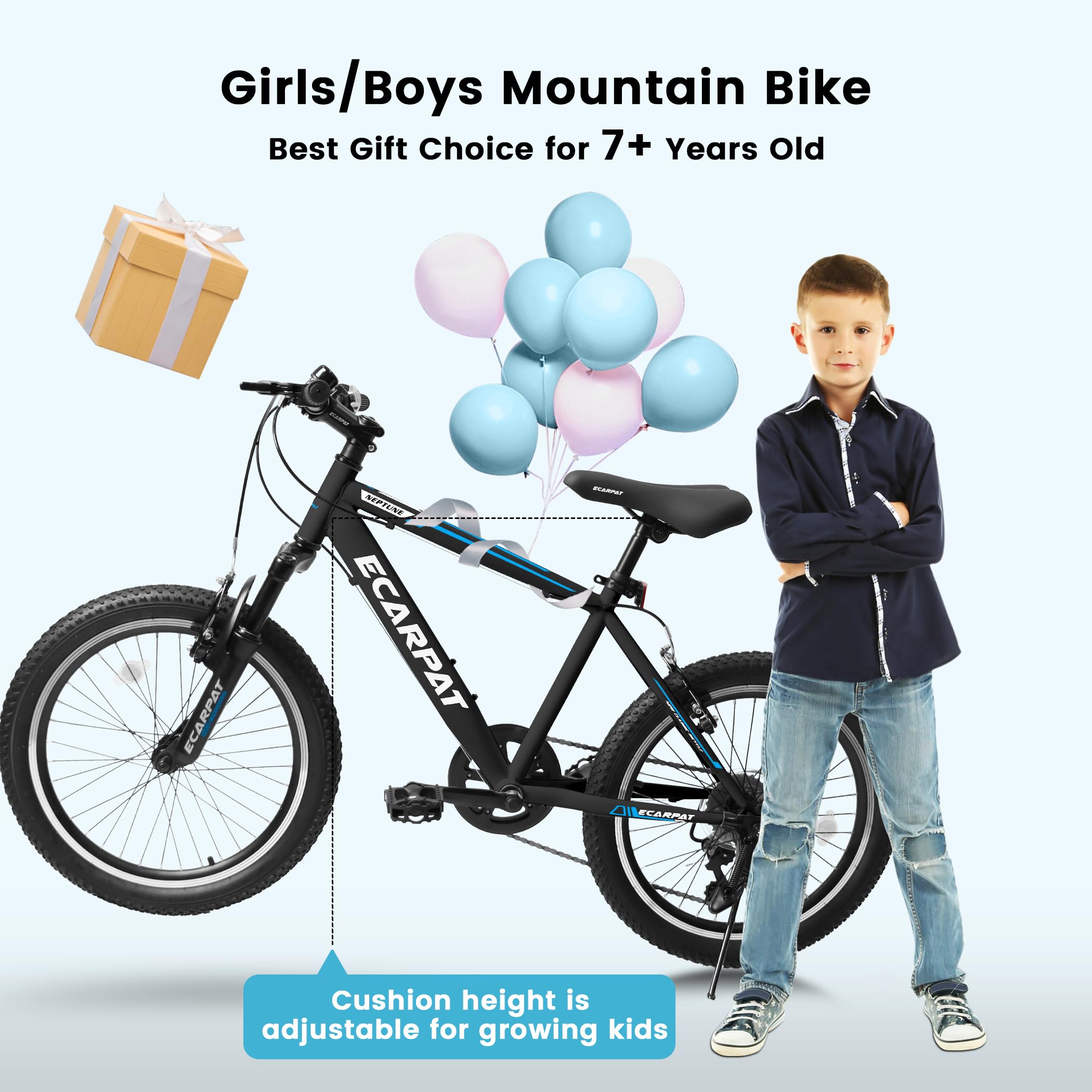 Ecarpat 20 inch Kids Mountain Bike for Boys Girls 6-13 Years Old, All Terrain Mountain Bicycles, Mountain Bikes 7-Speed with Mechanical Disc Brakes Front Suspension, Gift for Boys and Girls