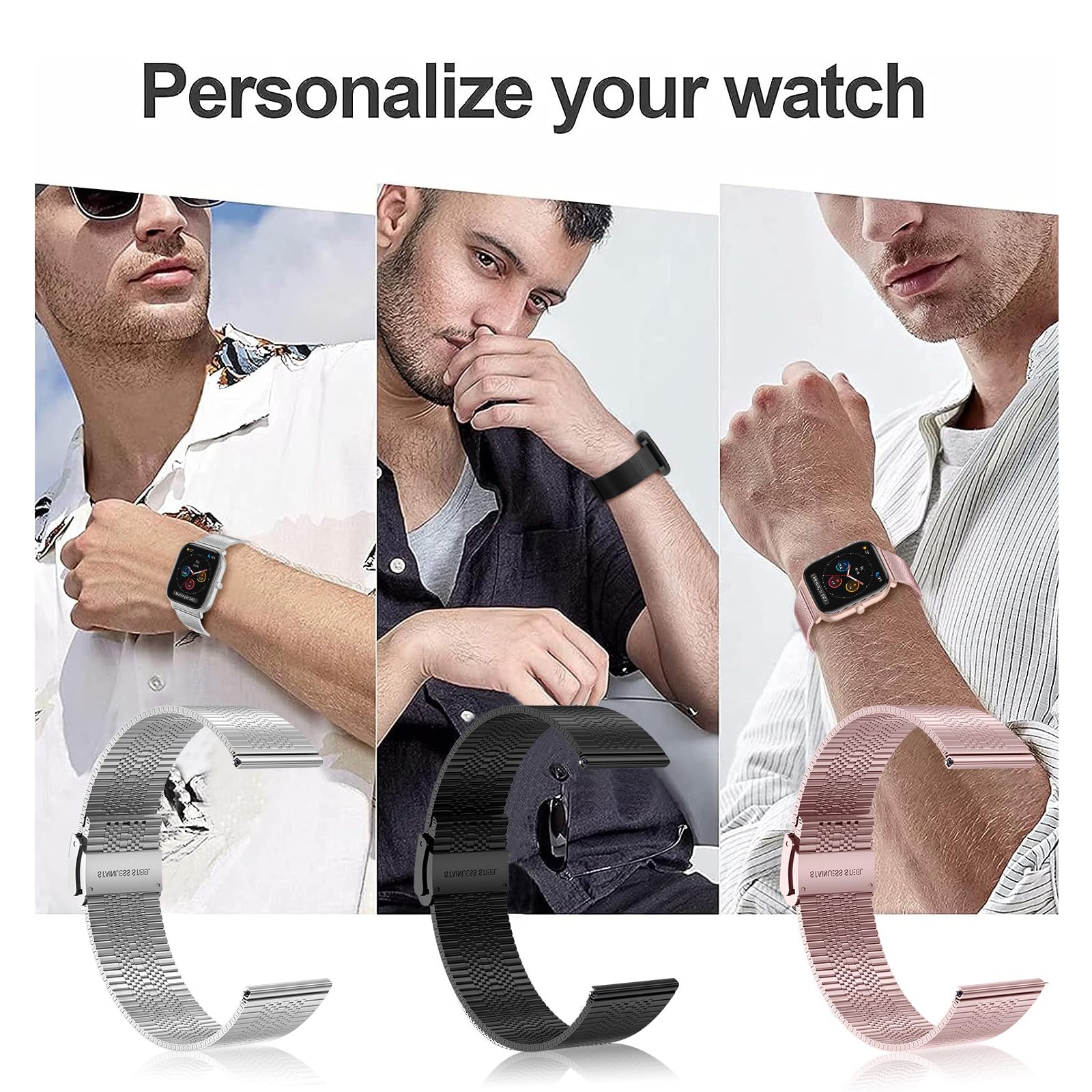 Cinturino per Amazfit GTS, 20mm Cinturino in Acciaio Inossidabile in Metallo Cinturino per Amazfit GTS 4, GTS 4 Mini, GTS 2, GTS 2 Mini, GTS 3, Amazfit Bip, Bip 3, Bip3 Pro, Bip U, Bip U Pro, GTR Mini