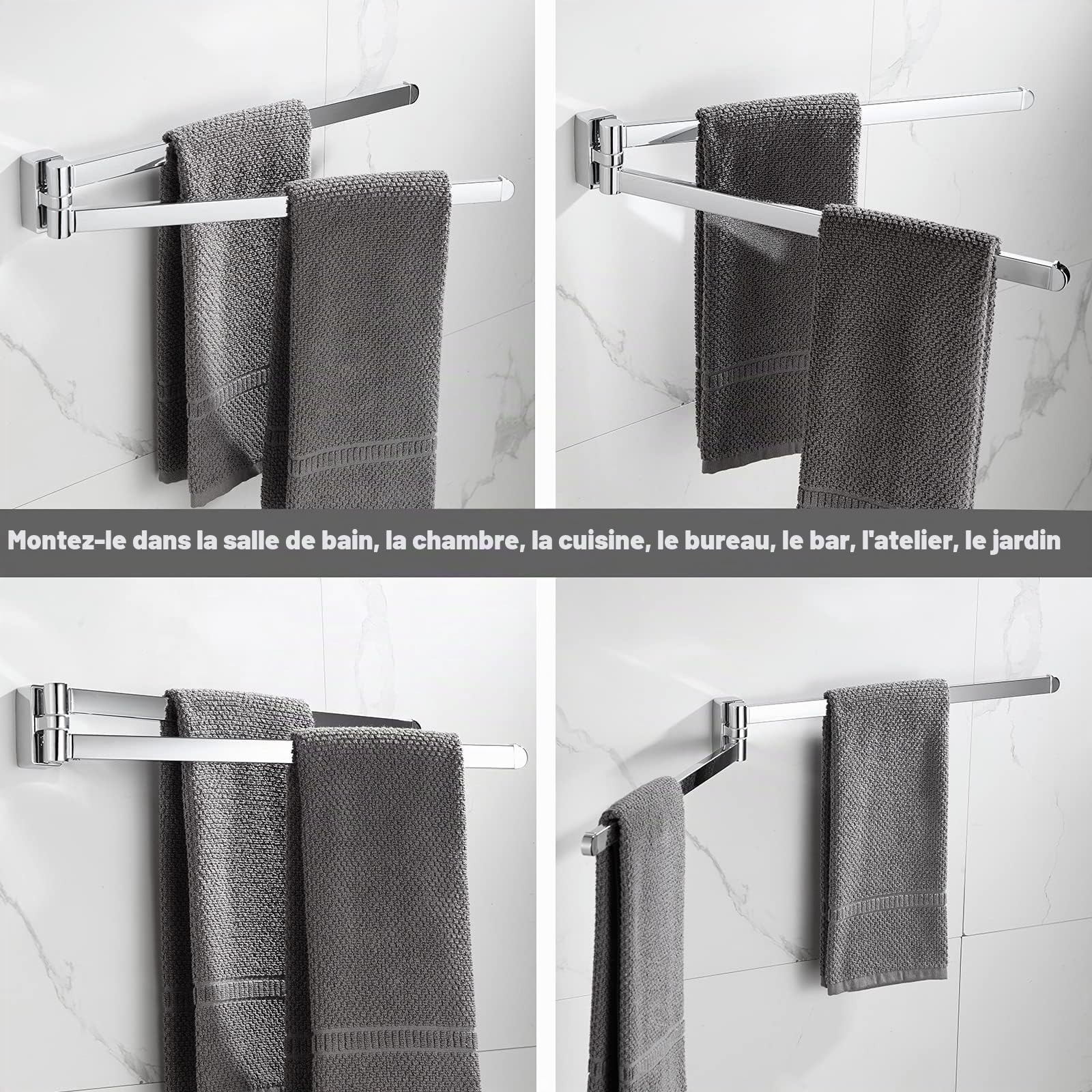 BGL Porte-Serviettes pivotant chromé en Acier Inoxydable avec 2 Barres pivotantes