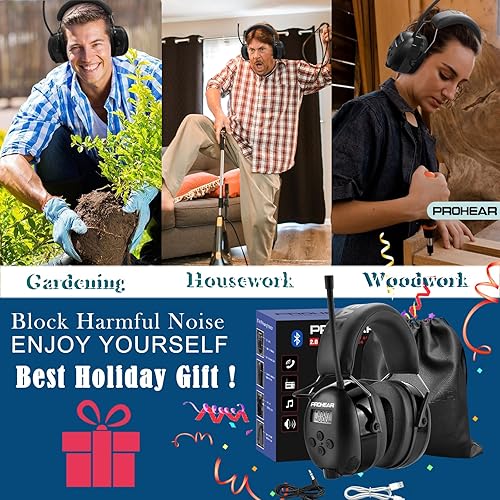 Vista 6 de PROHEAR 033 - Auriculares con radio AM/FM Bluetooth 5.4 - Batería recargable USB C de 2000mAh - Auriculares con radio para protección auditiva