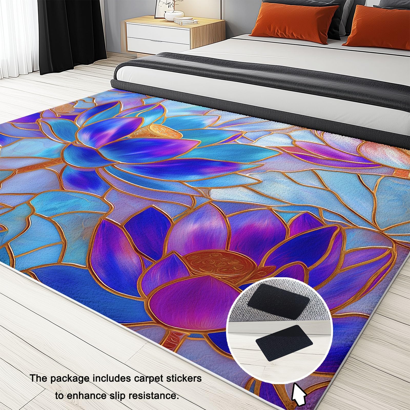 Minimalistyczny dywan zen o wymiarach 180 x 240 cm, podwójny, antypoślizgowy dywan podłogowy z narożnymi taśmami, faktura rośliny, lotosu, zmywalny i chłonny, niskie runo, do pokoju rodzinnego i