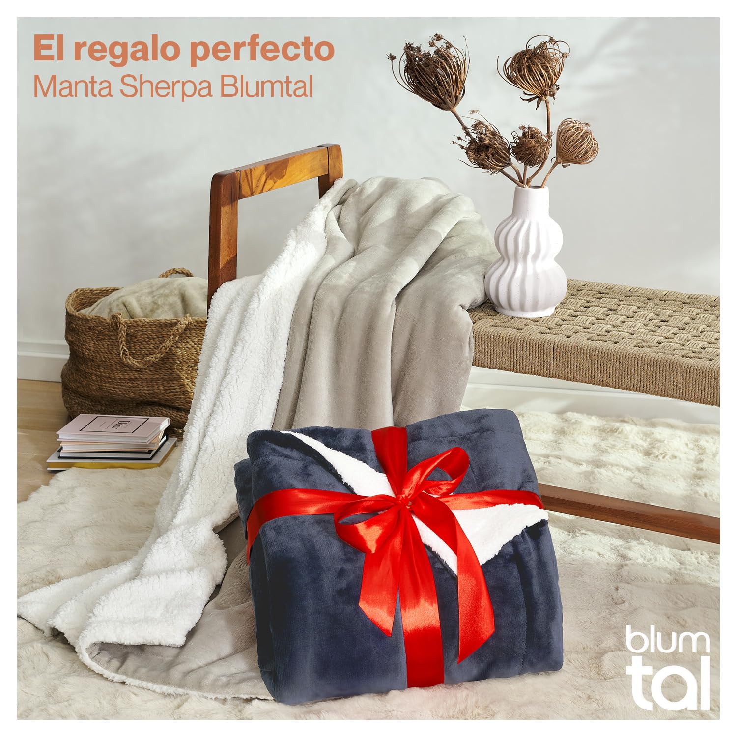 Blumtal Mantas para Sofá Reversible de Sherpa y Franela Suave - Manta Polar 100% Microfibra Extra Suave, Manta de sofá, de Cama o de Sala de Estar, Azul Oceano, 230 x 270 cm