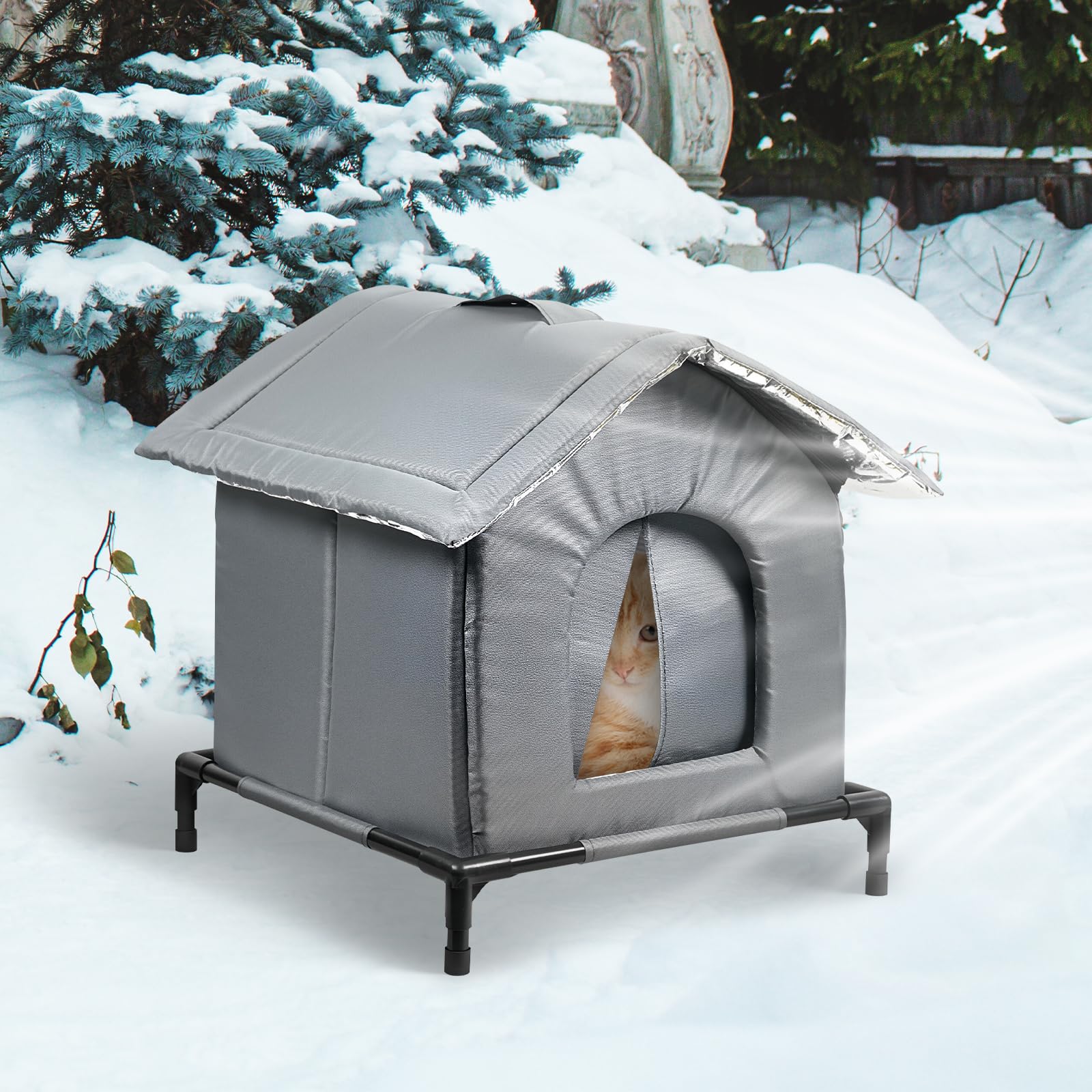 Abri pour Chat Errant, Maison pour Chat Extérieur Imperméable, Niche Extérieure avec Coussin, Protection Contre Pluie et Vent, pour Petits Animaux, Usage Saisonnier Multiple (XL)