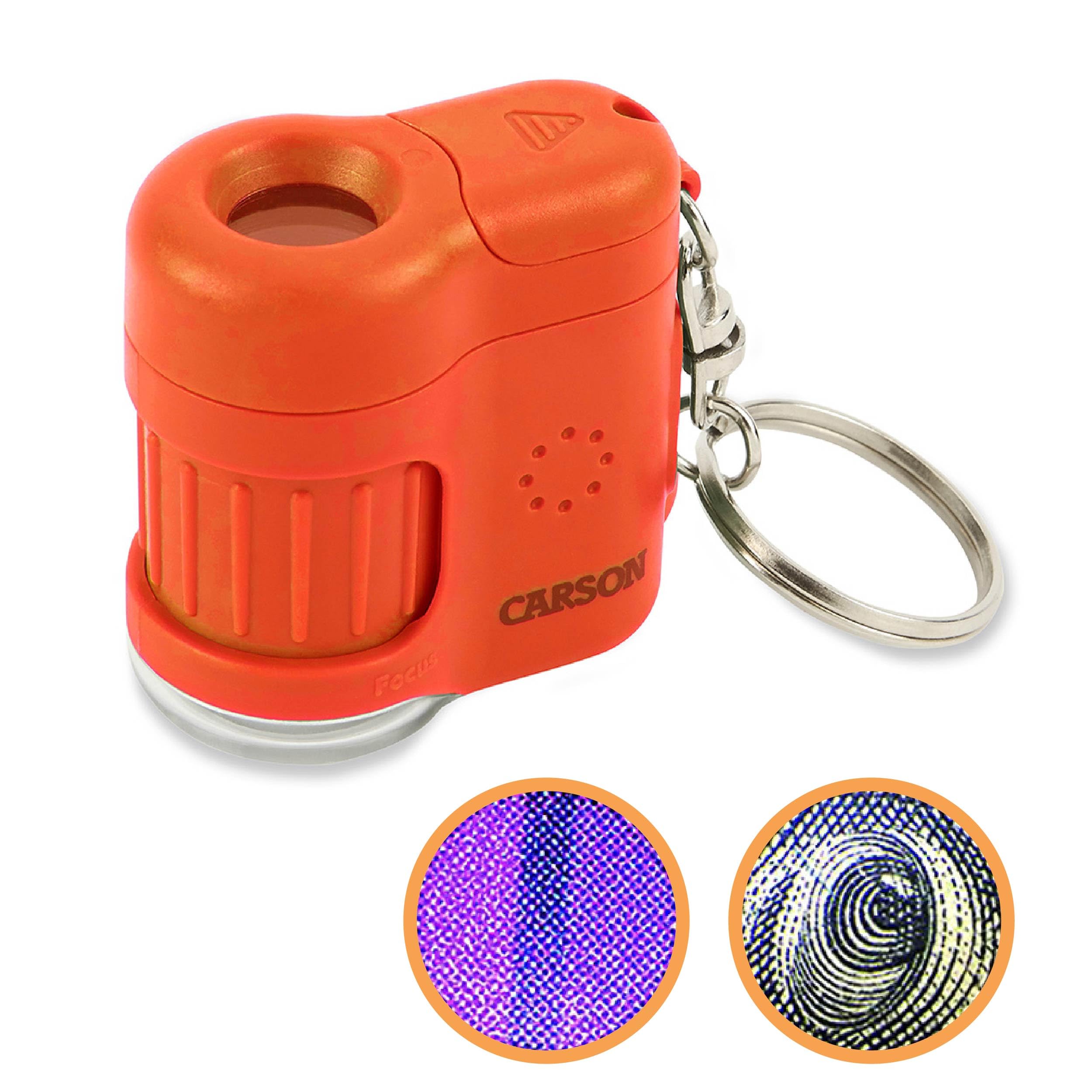 MicroMini 20x LED Lighted Pocket Microscope with Built-In UV and LED Flashlight - Orange, Medium