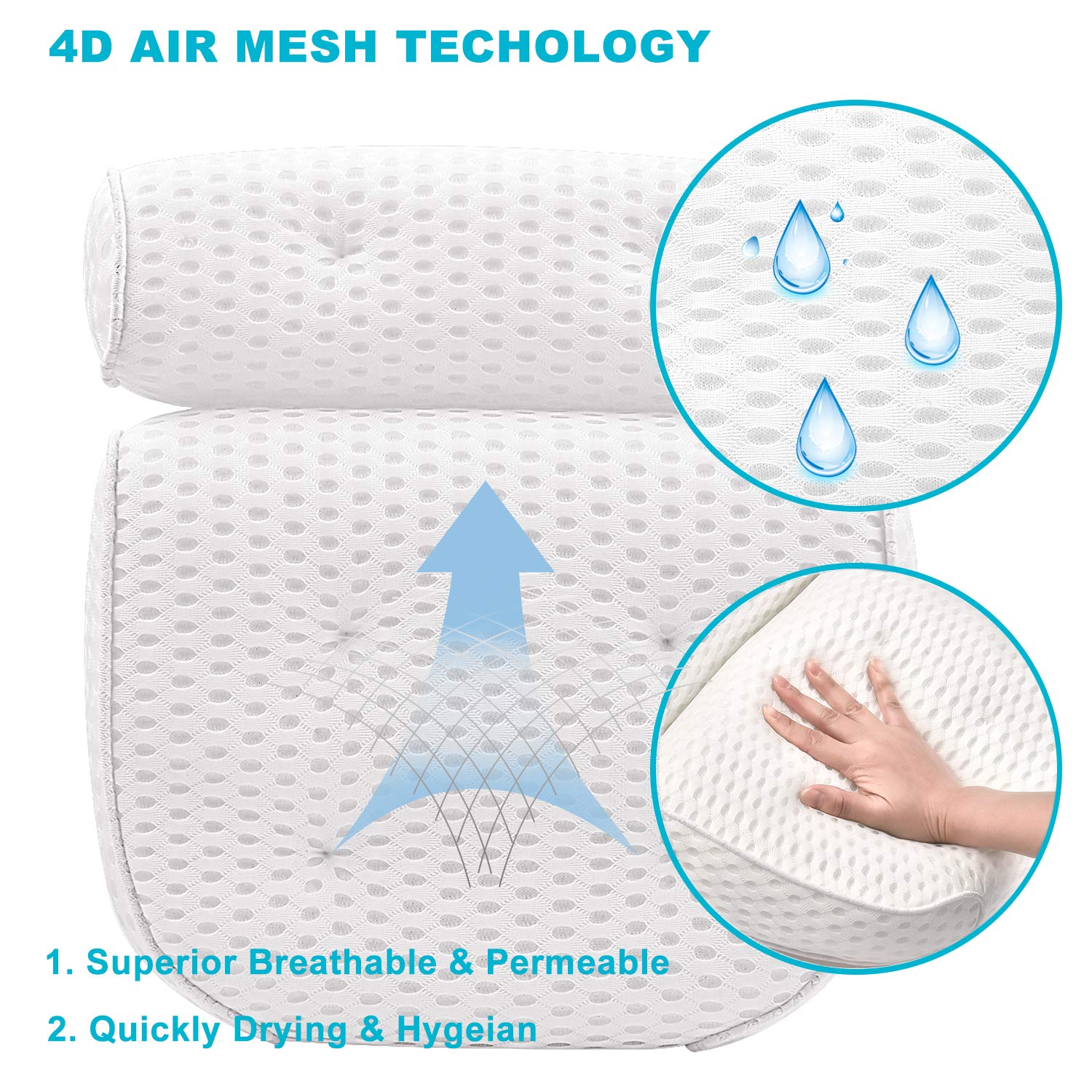 Idle Hippo Bath Pillow Spa Bathtub Pillow with 4D Air Mesh Luxury Bath Pillow with 7 Powerful Suction Cups Head, Back, Shoulder and Neck Support for Hot tub, Jacuzzi and All Bathtub : Beauty