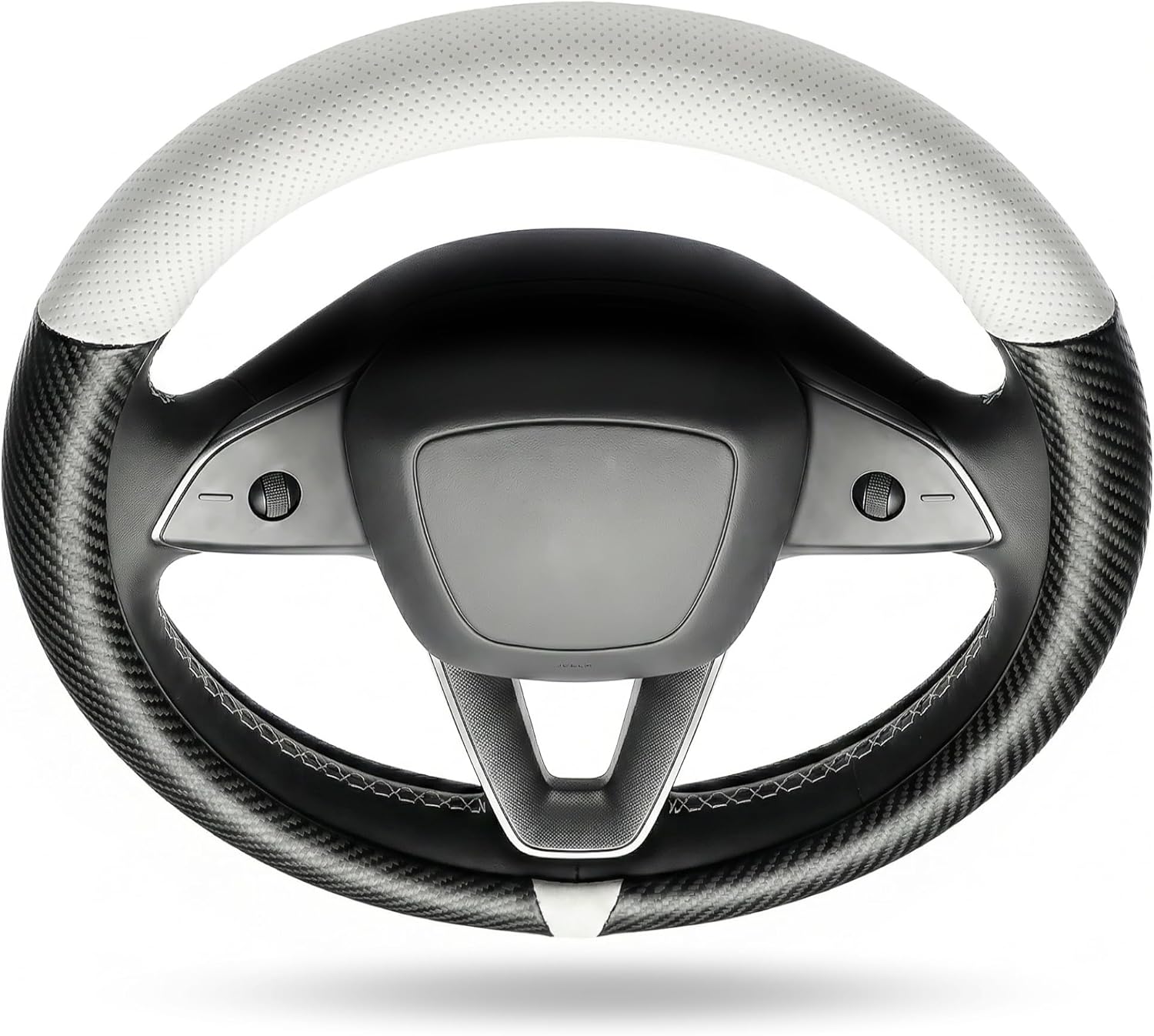 Carbon Fiber Steering Wheel Cover for Tesla Model 3/Y, Red Napa Leather, Easy to Grip, Tight Fit, Black Steering Wheel Covers for Model 3/Y Accessories (Red Napa-Carbon Fiber)