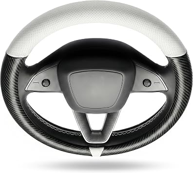 Steering Wheel Cover for Tesla Model 3/Y, Non-Slip Carbon Fiber Leather, Easy to Grip, Tight Fit, Black Steering Wheel Covers for Model 3/Y Accessories Black Carbon Fiber