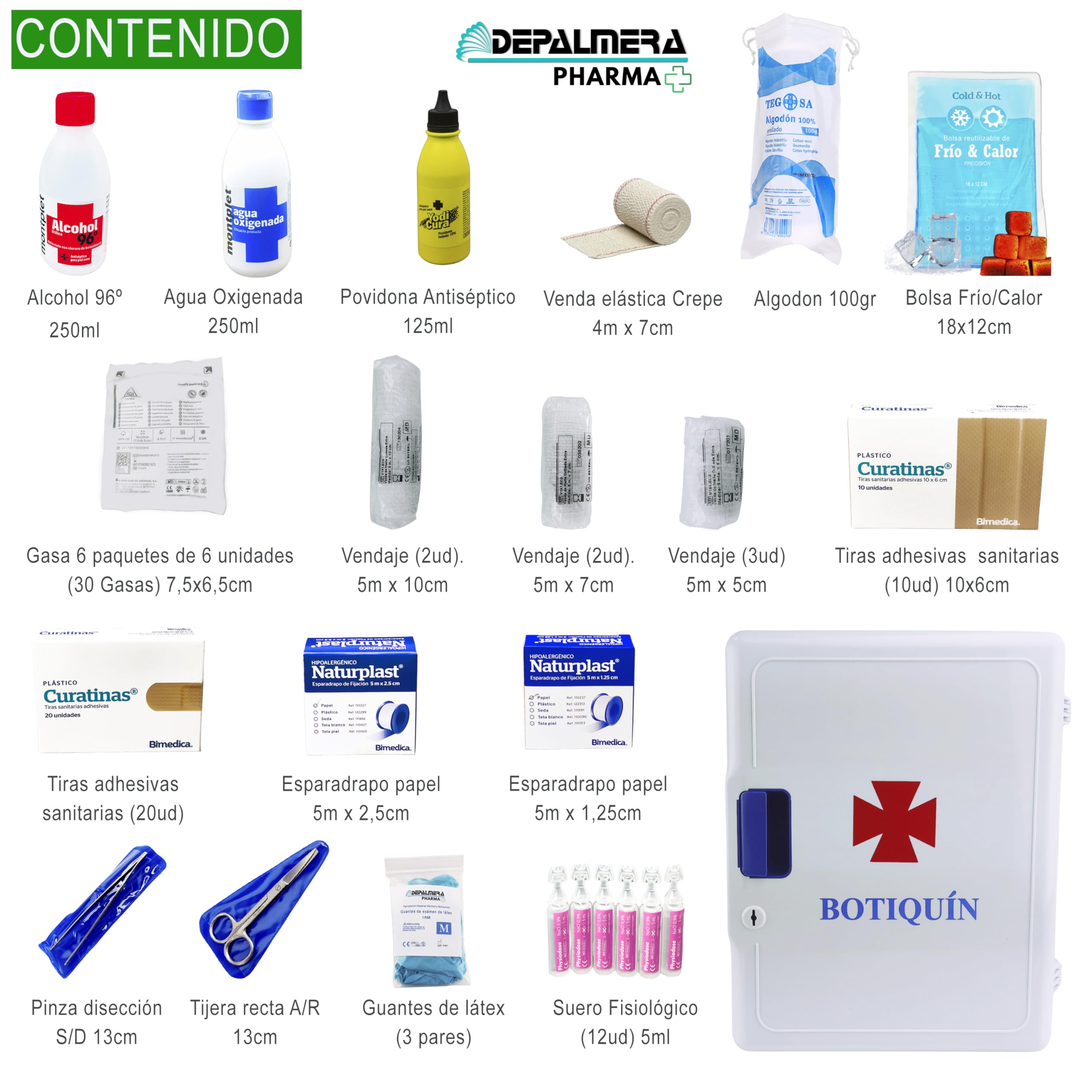 Pharma✮ Armario Botiquin Primeros Auxilios Grande de Pared Casa Mutua Botiquines Homologados Hogar y Trabajo Completo para Entorno Doméstico Laboral Empresarial de 40cm x 31cm x 16,2cm.