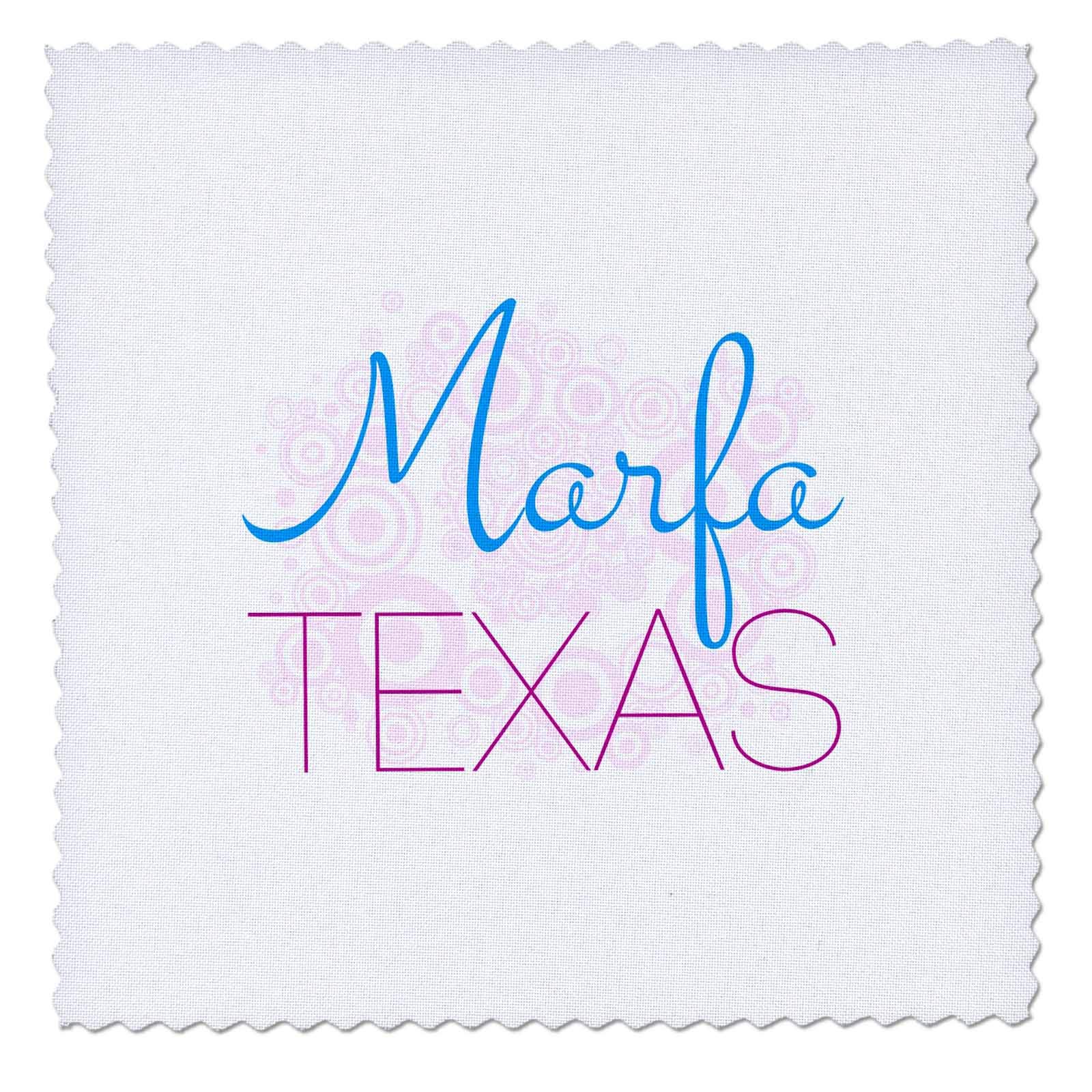 14x14 inch Quilt Square - Marfa, Texas red, Blue Text, Decorative Circles in The Background Alexis Design - American Artsy Towns