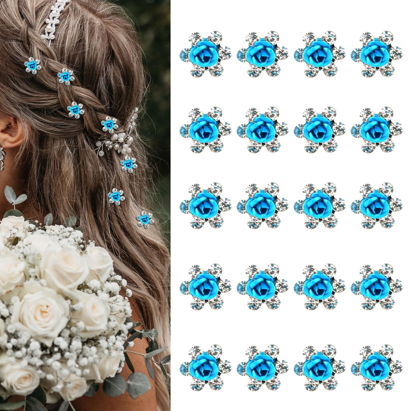 Amazon.com : YISSION 20 Pcs Mini Blue Rose Flower Hair Clips Cute