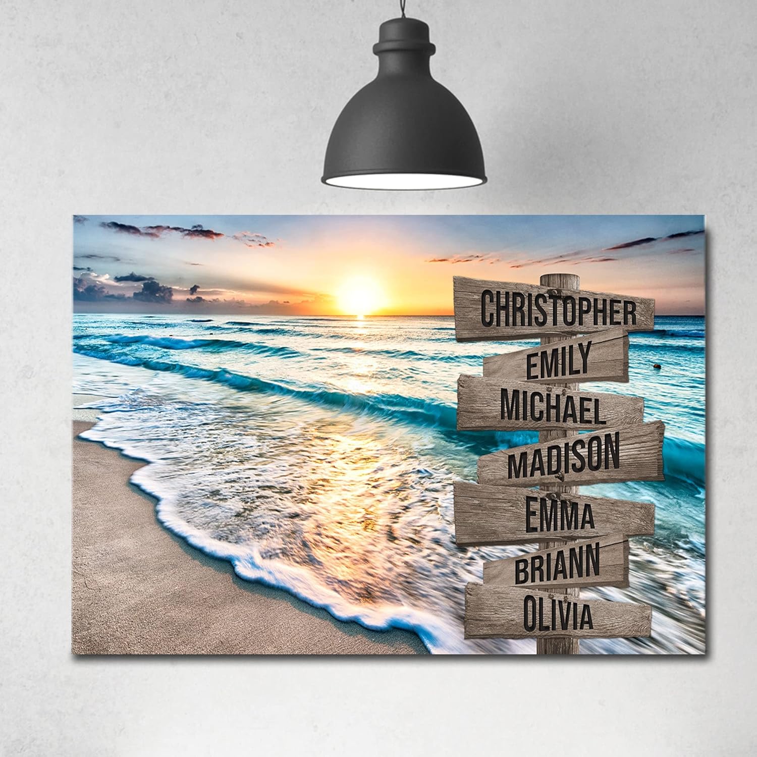 My Soul & Spirit - Ocean Sunset Color Personalized Multi-Names Premium Canvas, Crossroads Personalized Canvas For Wall To Print Framed (18"x12") 18 in x 12 in