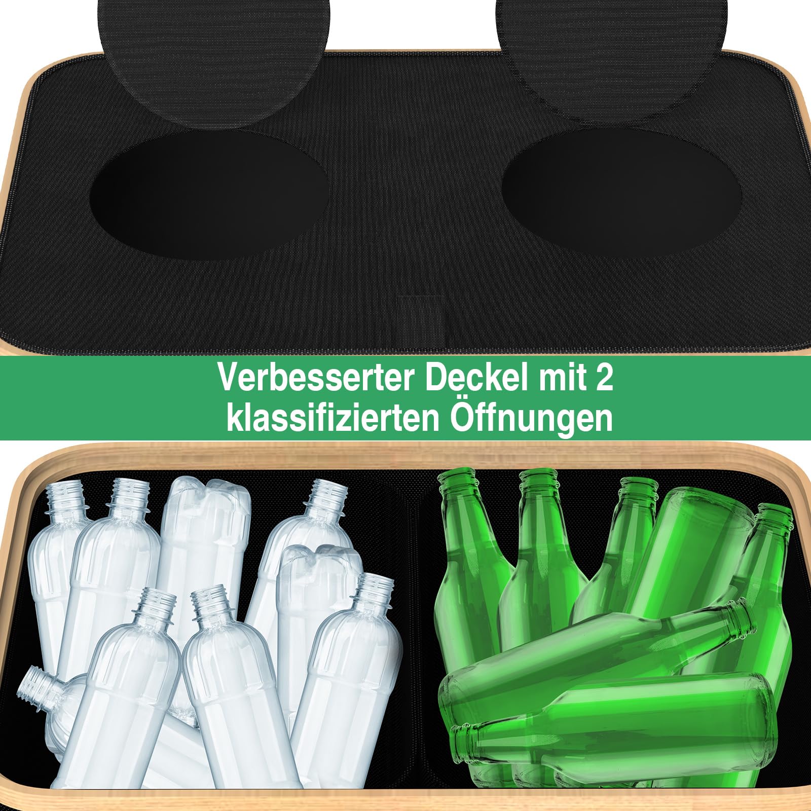 Collecteur de Bouteilles consignées 140L avec 2 Compartiments et Couvercle, Conteneur Pliable XXL avec 4 Sacs de Transport Amovibles, Idéal pour Le Stockage Efficace des Bouteilles vides