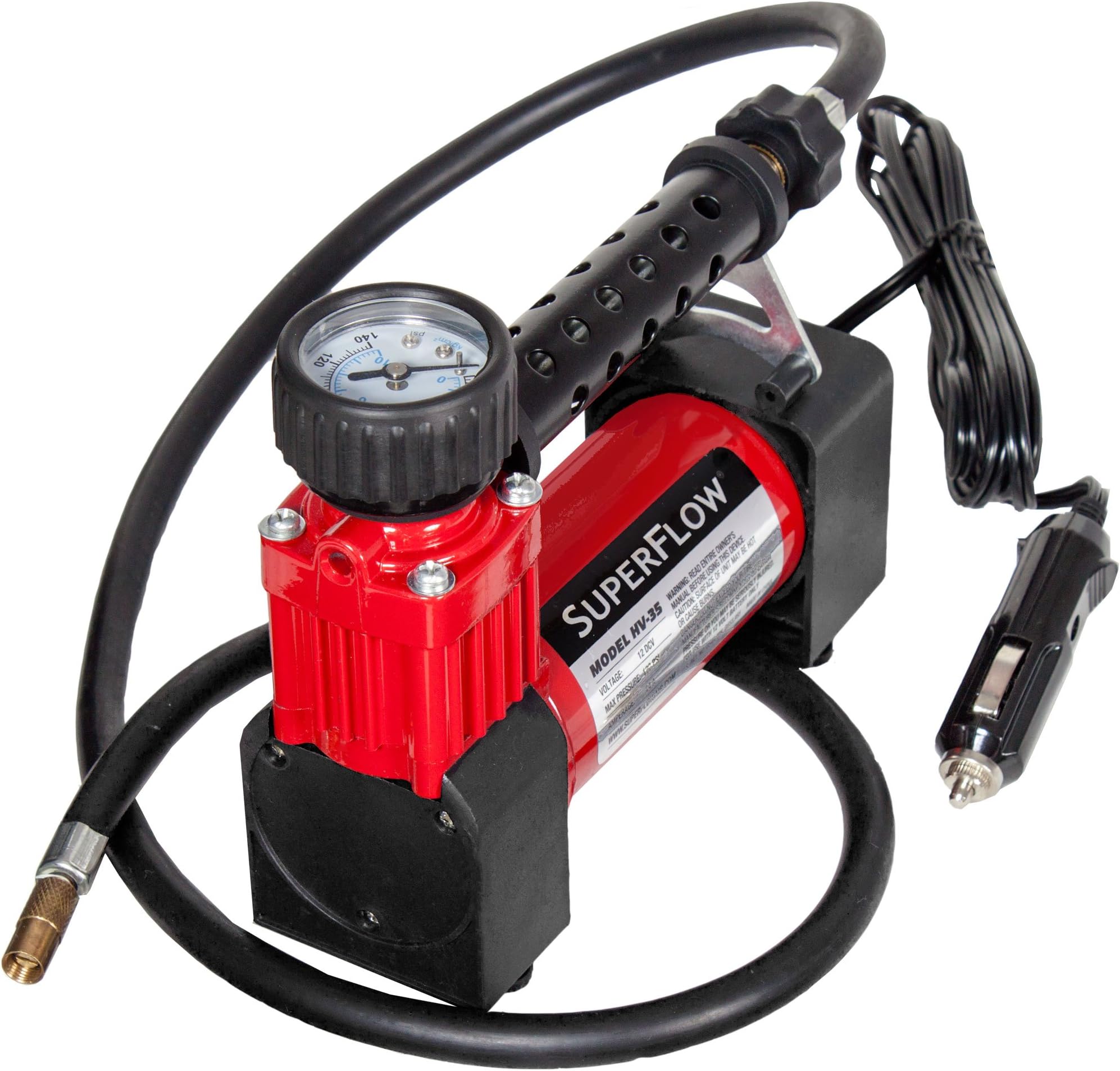 SuperFlow Portable Air Pump, 12 volt Air Compressor, Tire Inflator 140 PSI, 12v air compressor for Cars, Trucks, and Bikes.