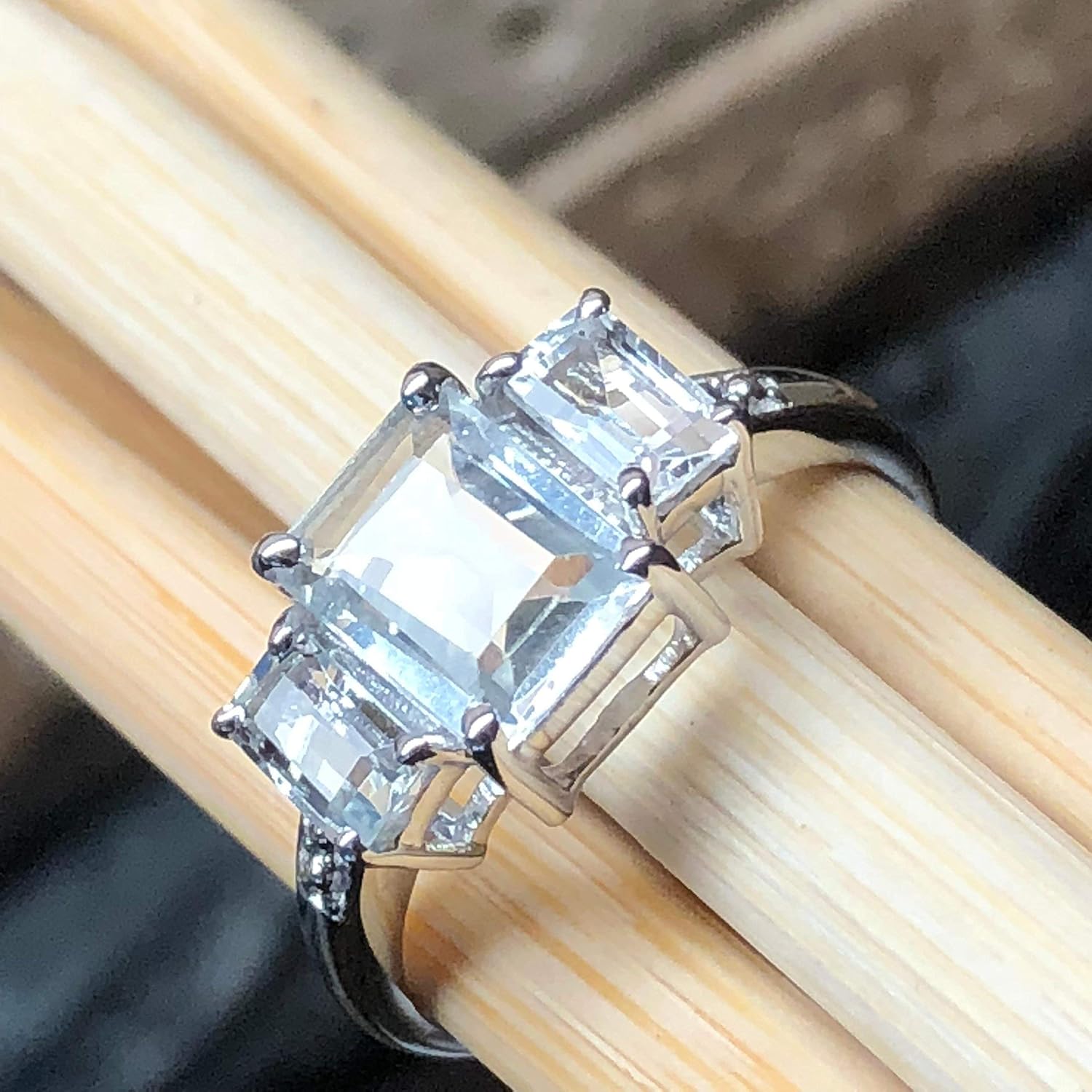 Natural 2ct Aquamarine 925 Solid Sterling Silver Wedding Ring Size 5, 6, 7, 8, 9 - Image 9