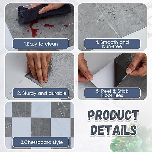 Miniatura 4 de Suzile 20 azulejos de vinilo autoadhesivos de mármol de 12 x 12 pulgadas, impermeables, para despegar y pegar, para cocina, dormitorio, sala de